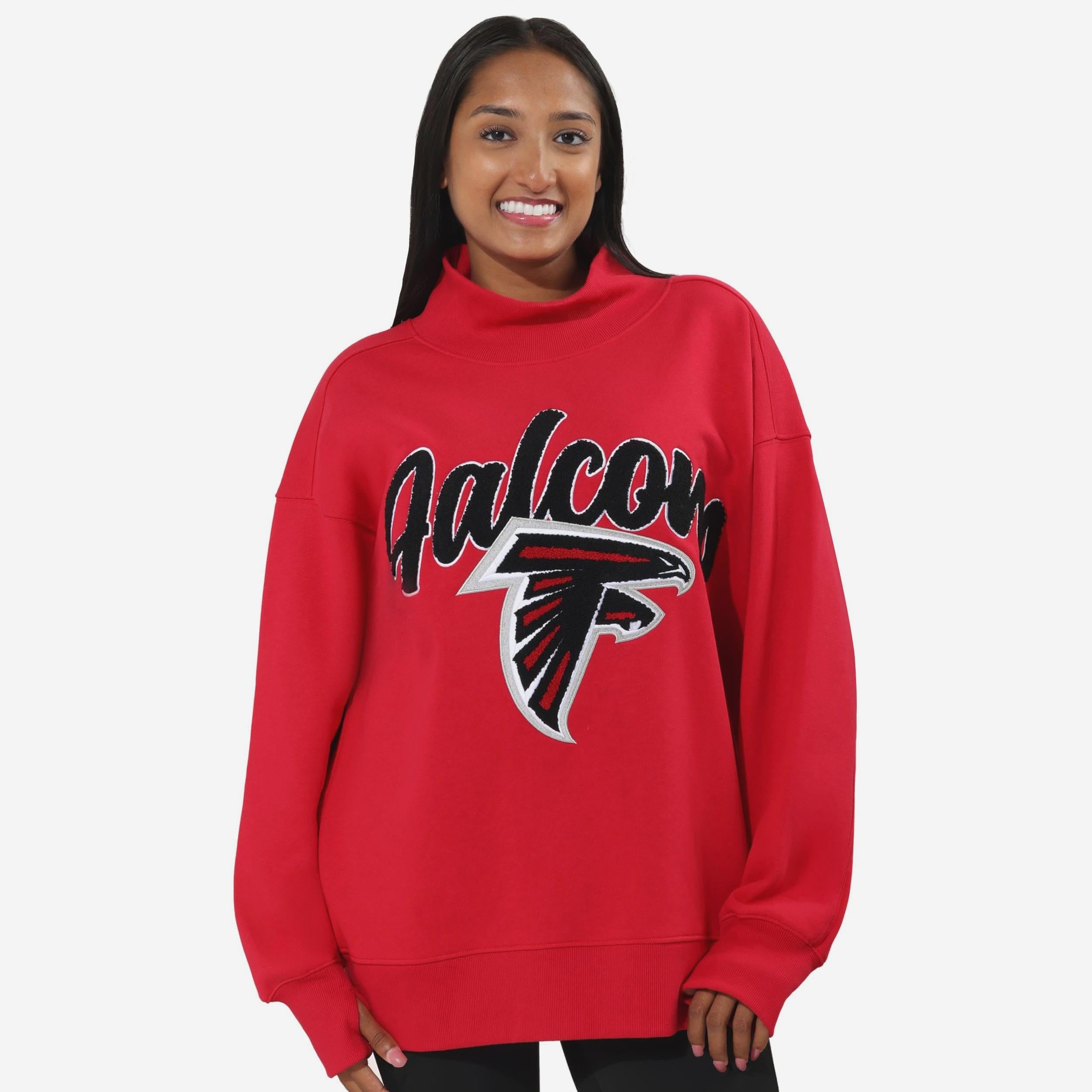 Atlanta Falcons Sweat-shirt surdimensionné à col montant en chenille pour femme