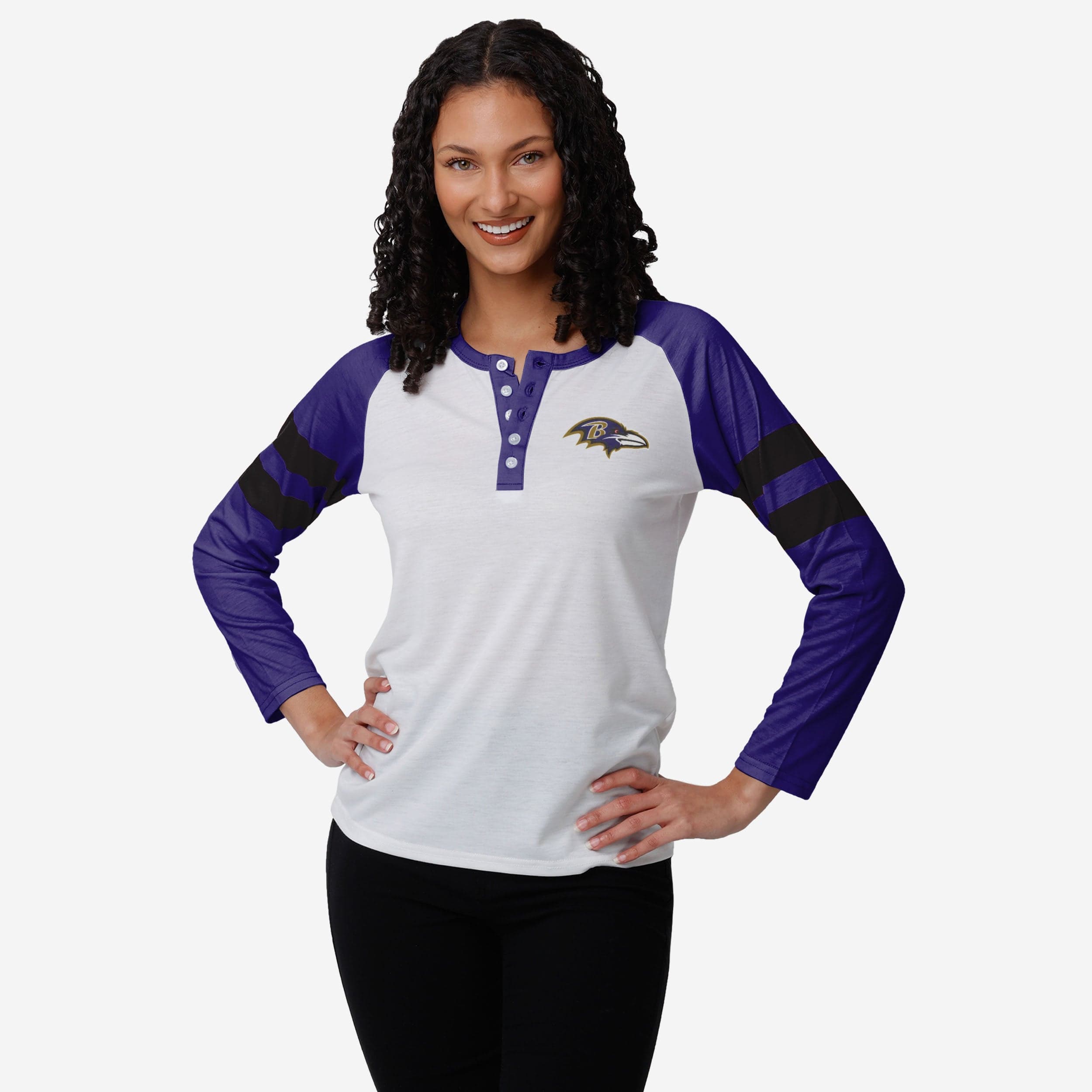 Baltimore Ravens Henley à manches longues avec grand logo pour femme