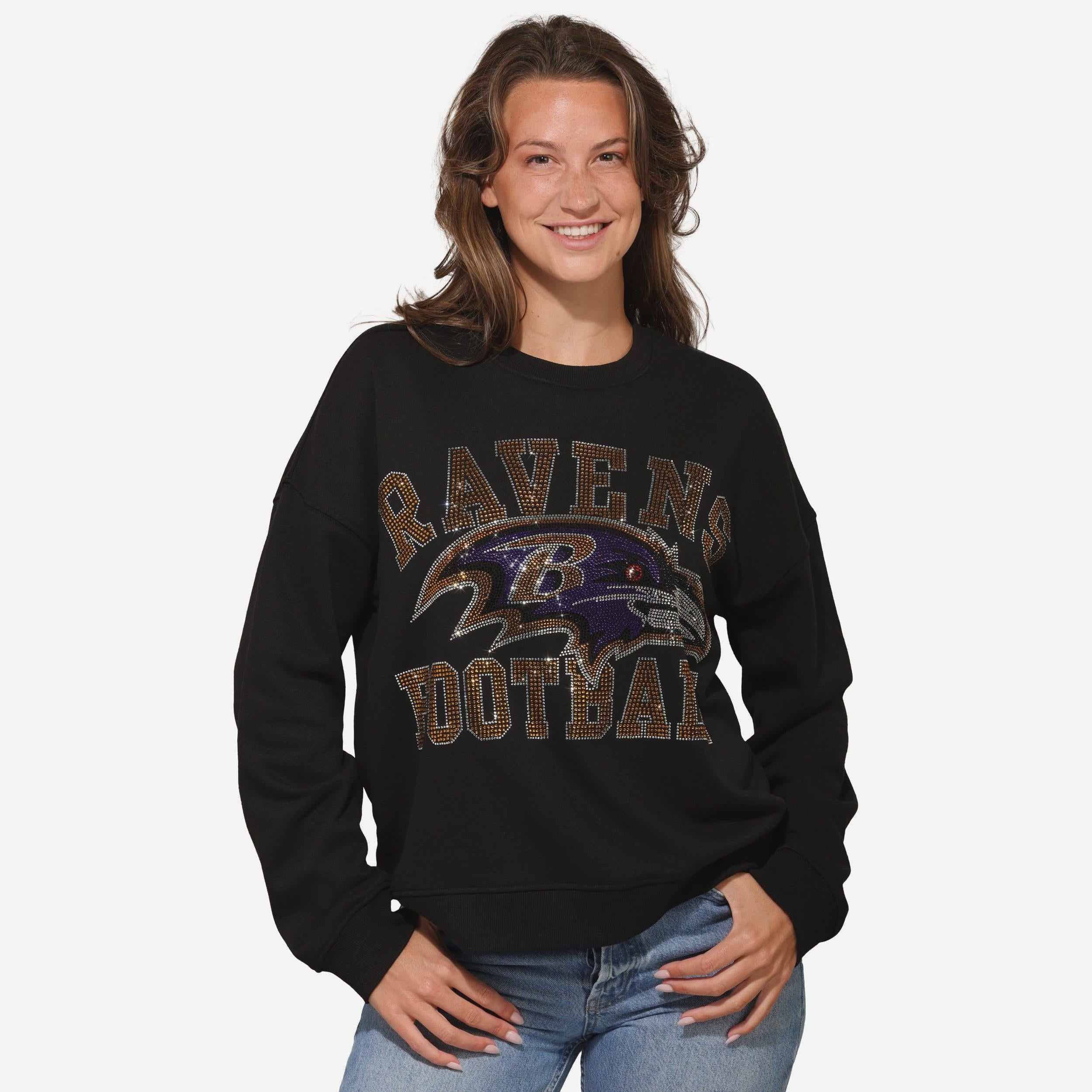 Baltimore Ravens Sweat-shirt surdimensionné à col rond avec logo strass pour femme