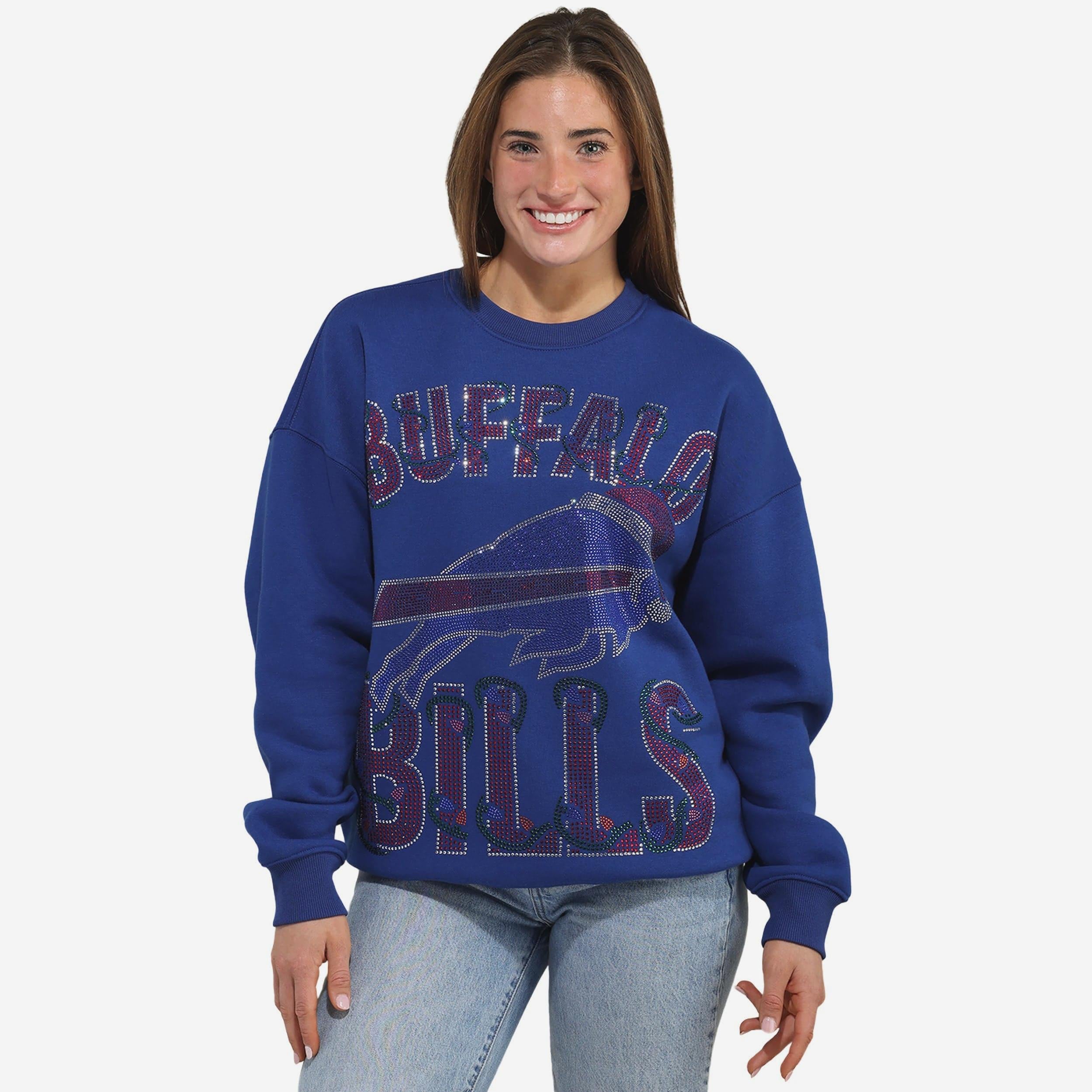Buffalo Bills Sweat-shirt surdimensionné à col rond pour femme avec logo strass
