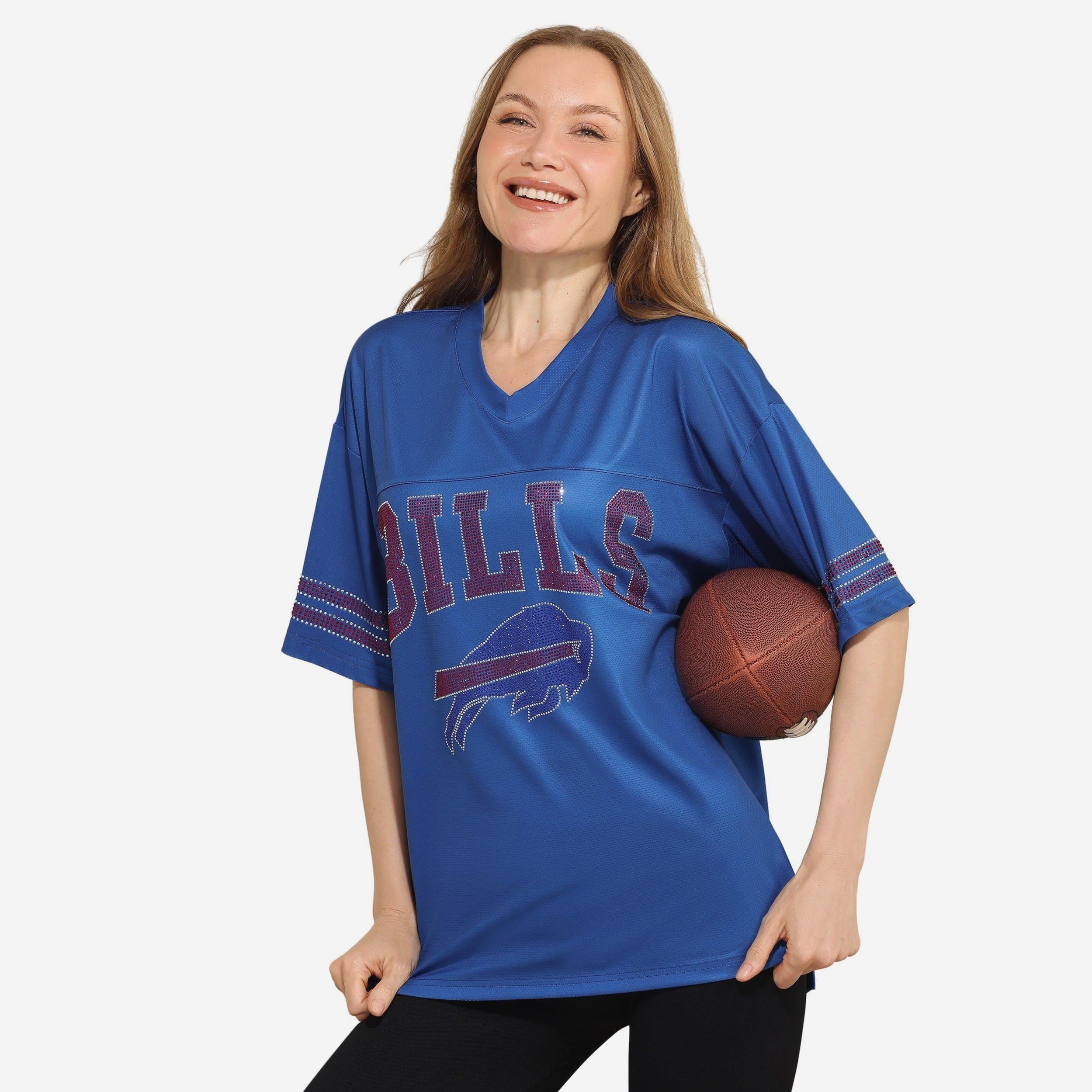 Buffalo Bills T-shirt surdimensionné en maille à col en V avec logo strass pour femme