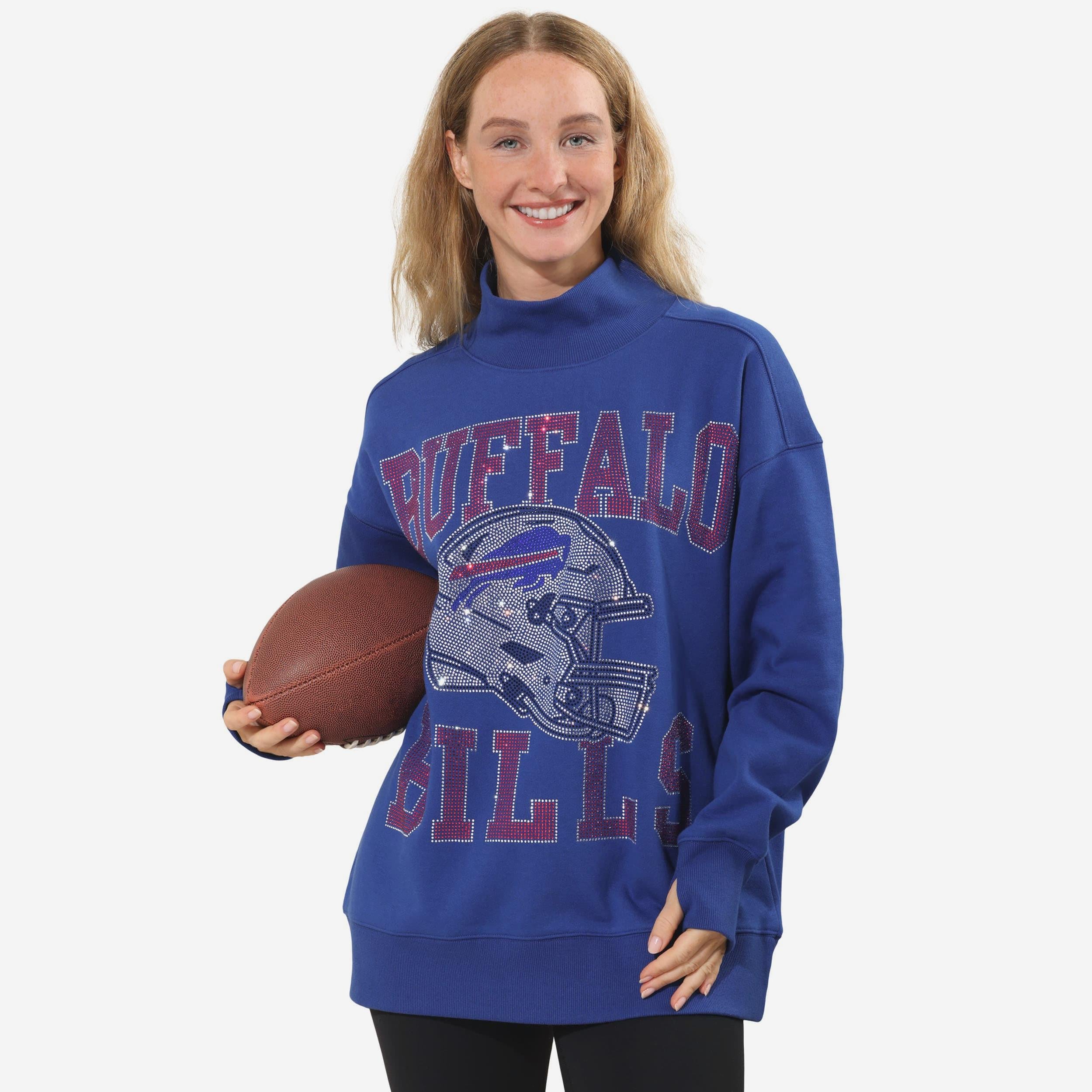 Buffalo Bills Sweat-shirt surdimensionné à col montant avec strass pour femme