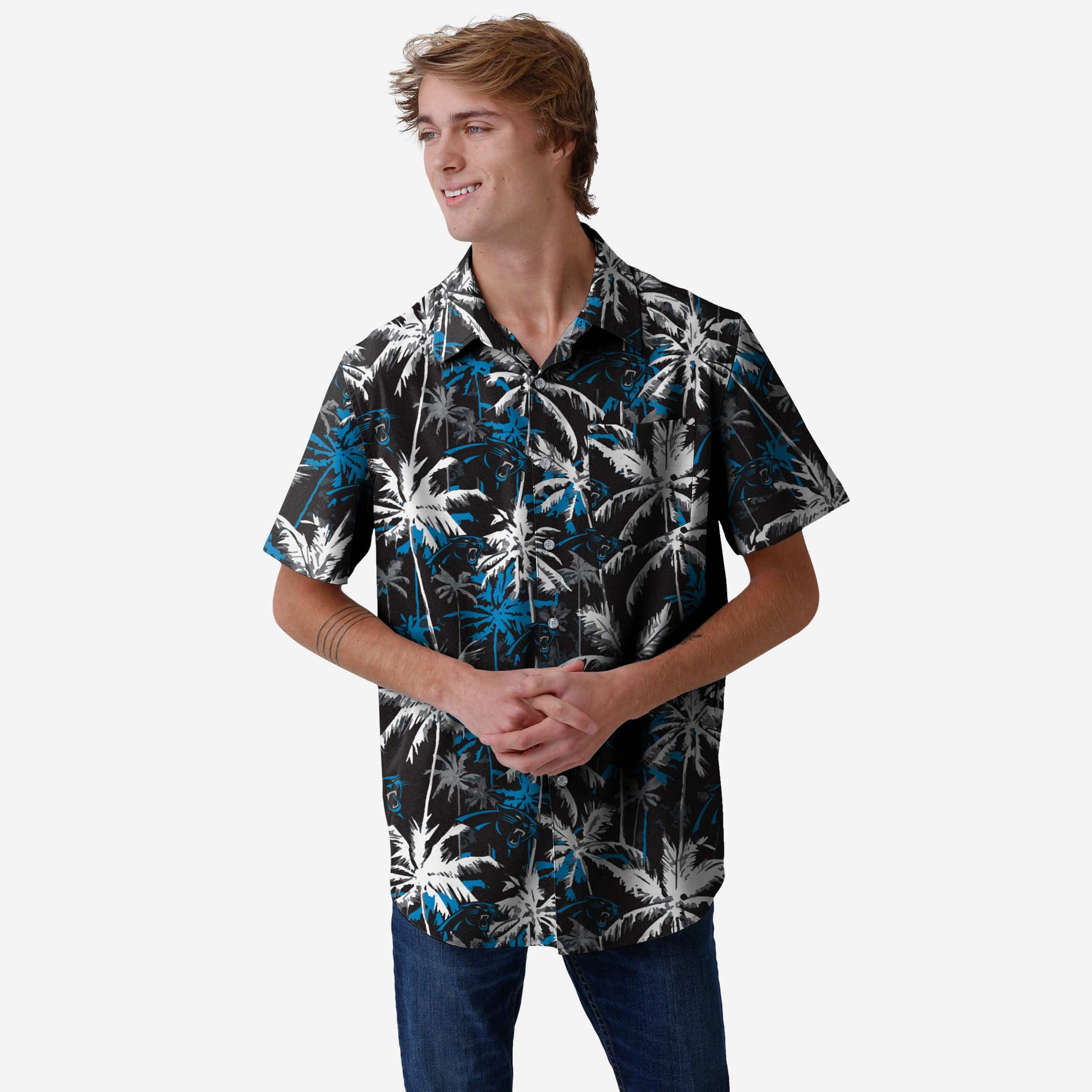 Carolina Panthers Chemise boutonnée à fleurs noire