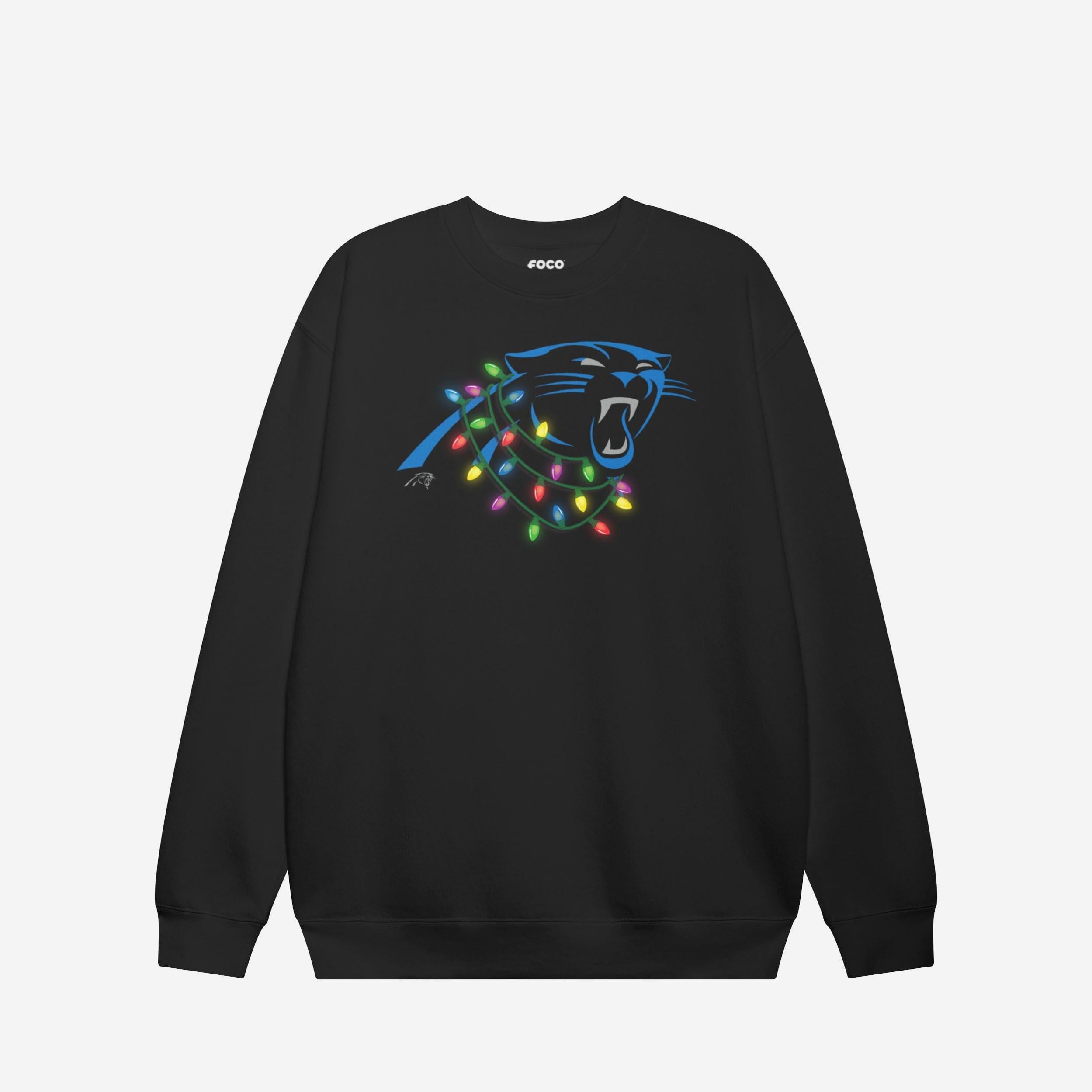Carolina Panthers Sweat-shirt à col rond avec logo principal Holiday Lights
