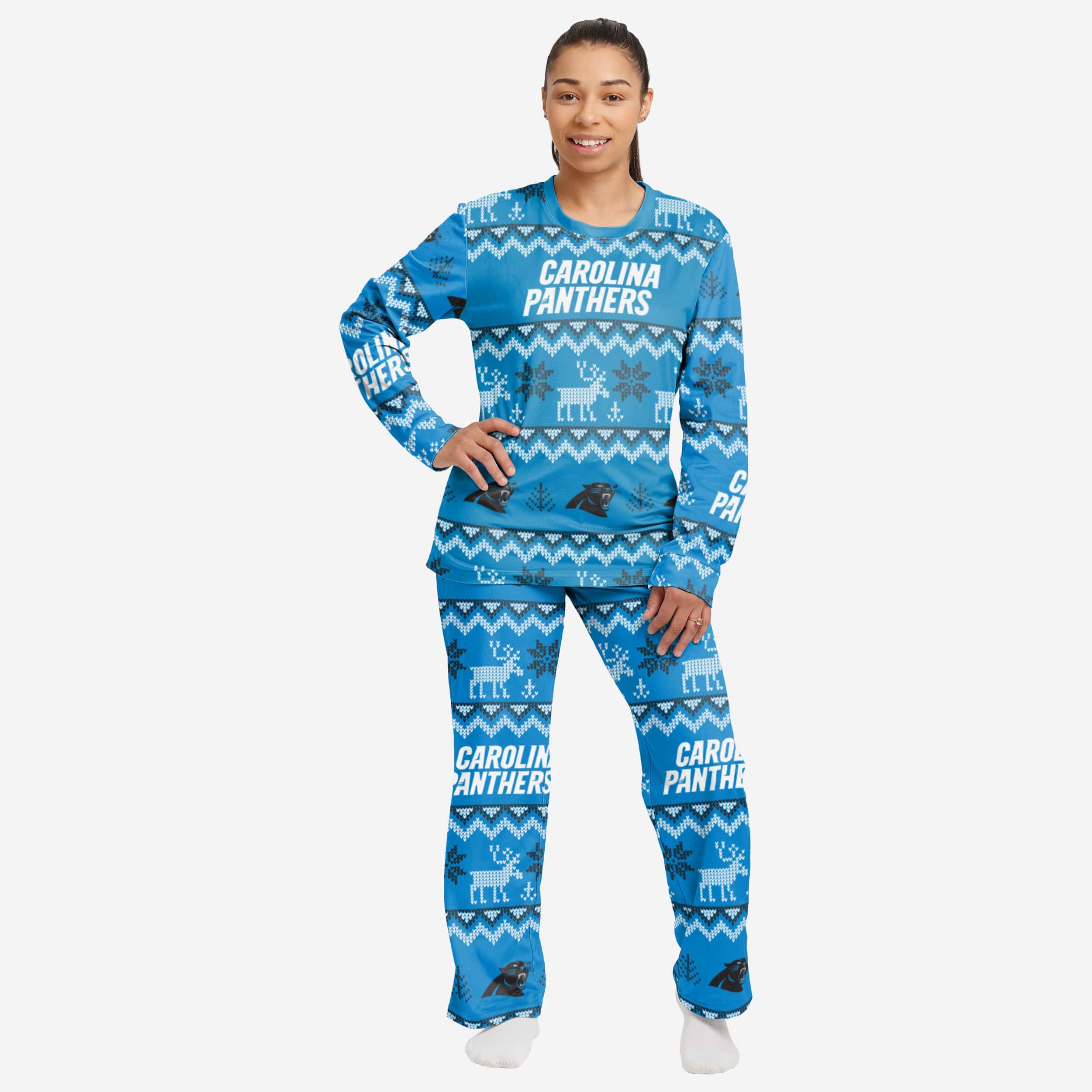 Carolina Panthers Pyjama de vacances en famille à motif laid pour femme