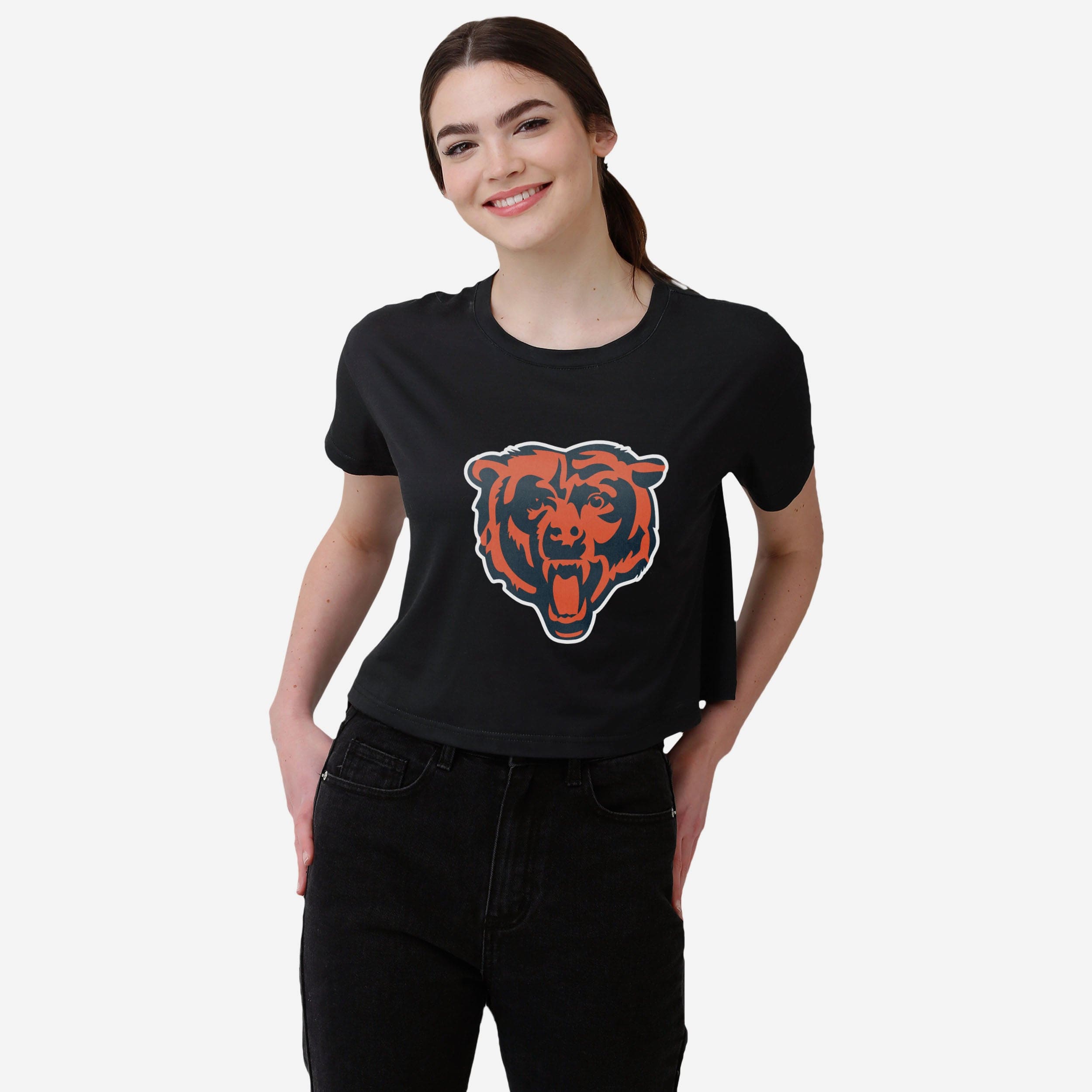 Chicago Bears Haut court noir à grand logo pour femme
