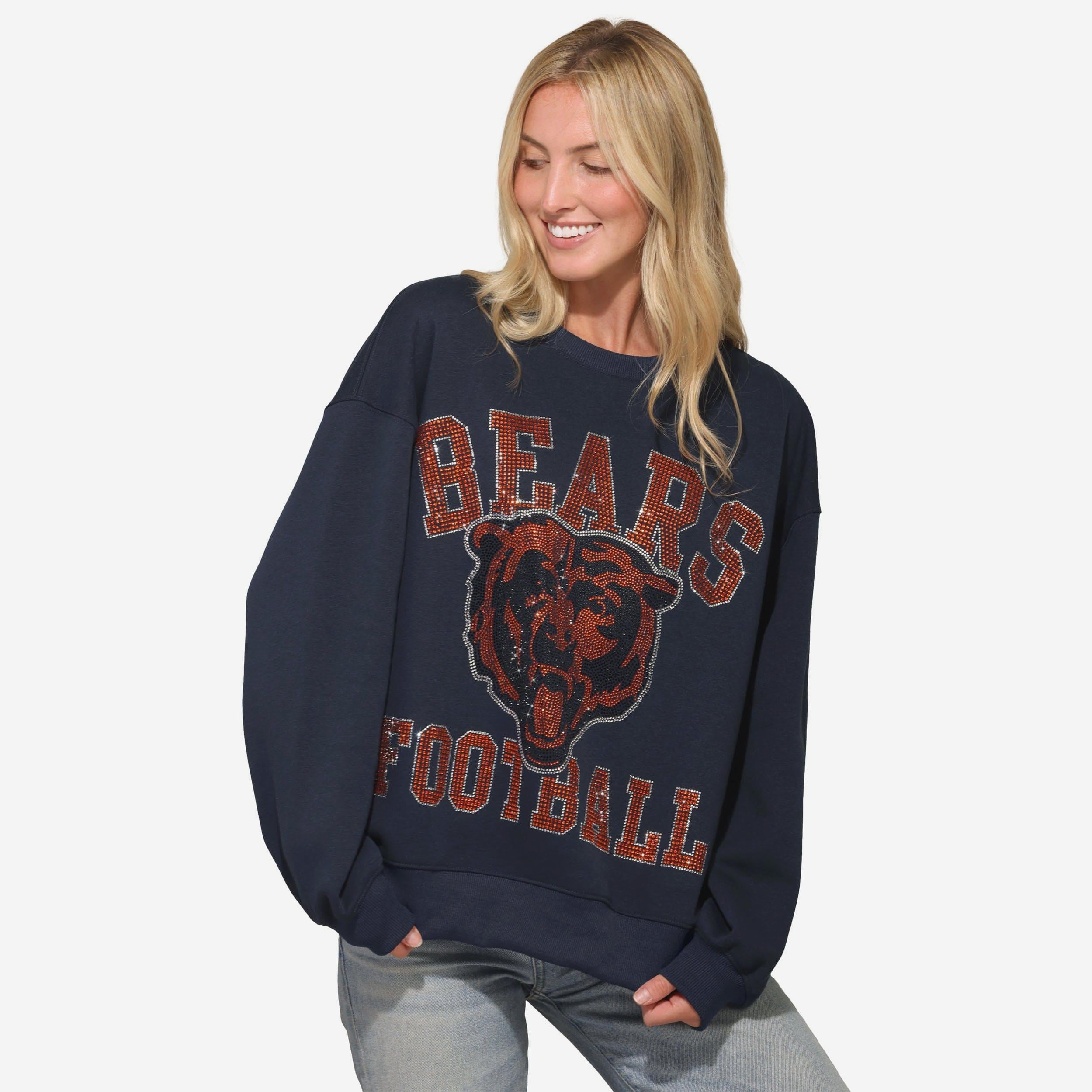 Chicago Bears Sweat-shirt surdimensionné à col rond avec logo strass pour femme