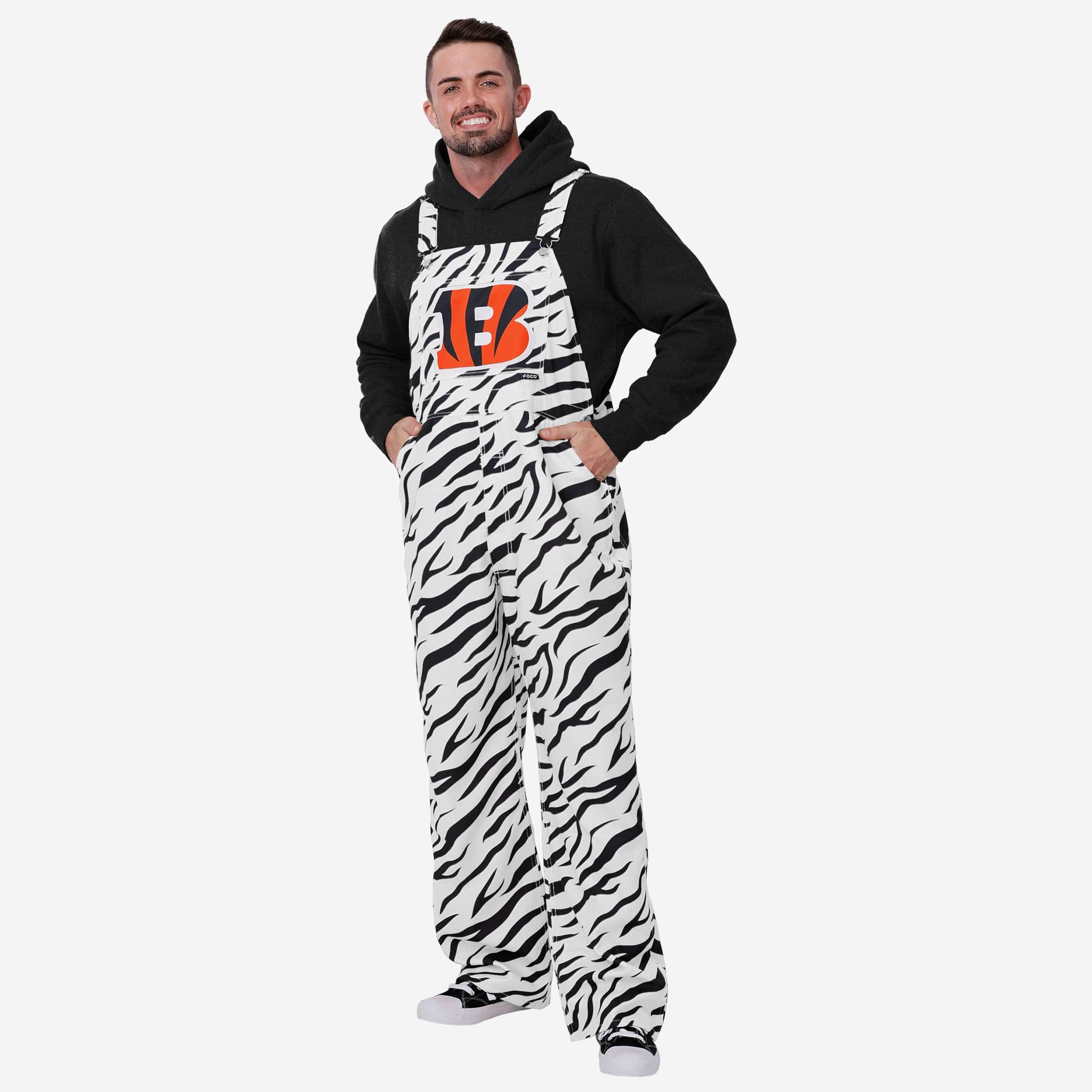 Cincinnati Bengals Salopette à bretelles thématique à rayures de tigre blanc pour hommes