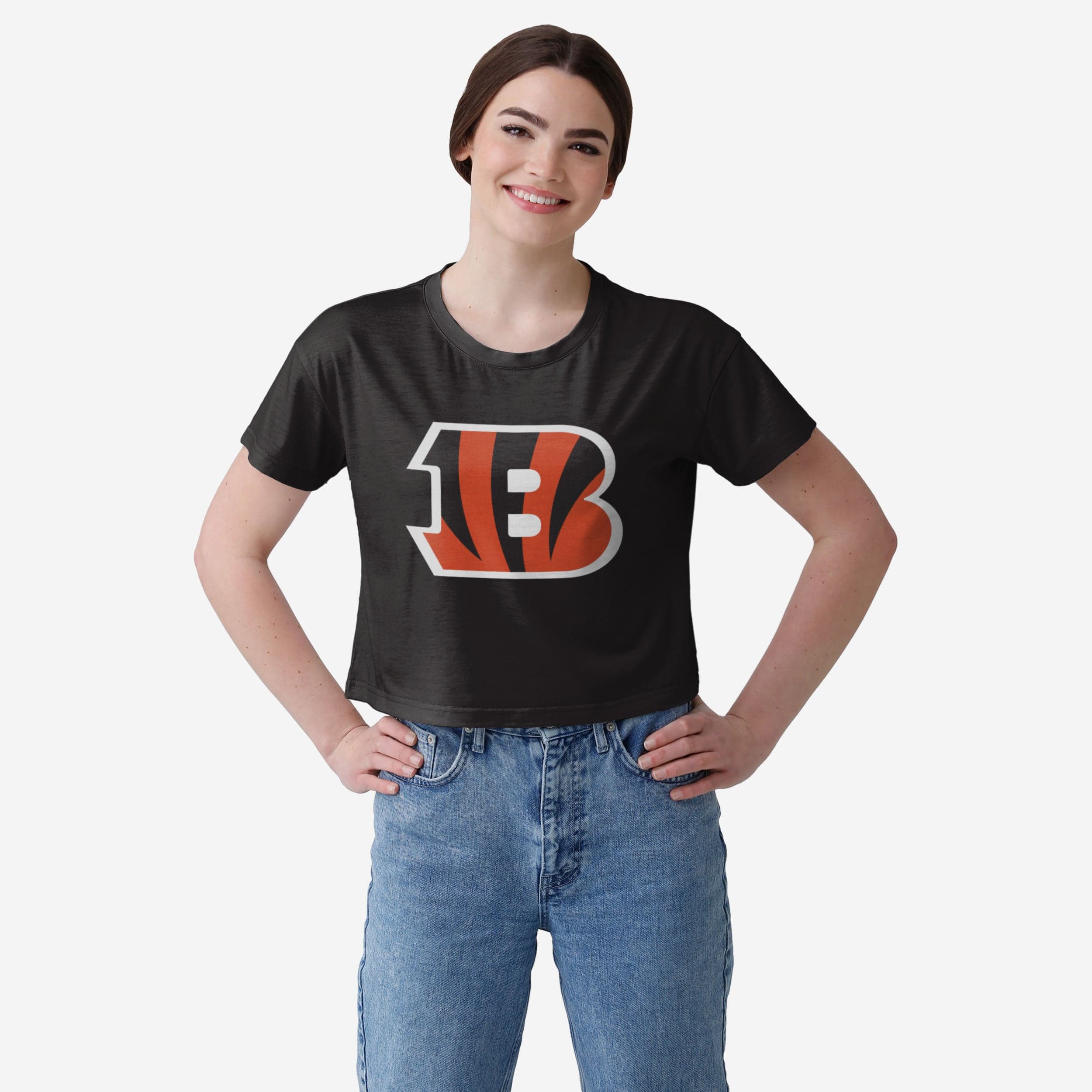 Cincinnati Bengals Haut court uni avec grand logo pour femme