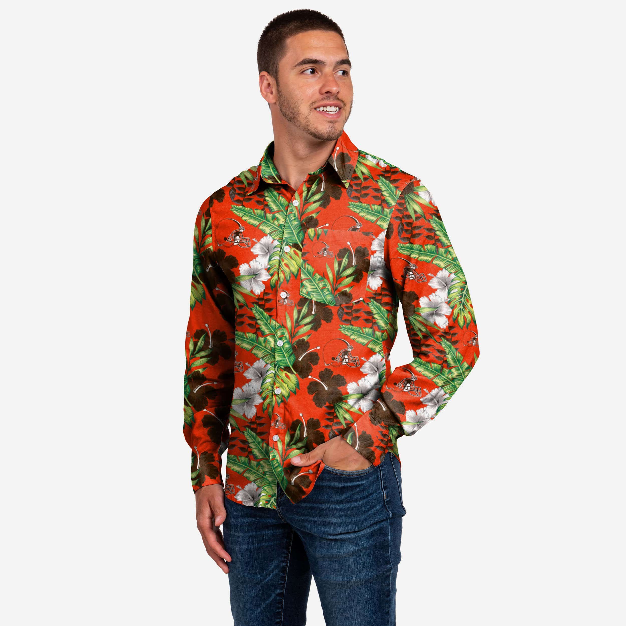 Cleveland Browns Chemise boutonnée florale à manches longues