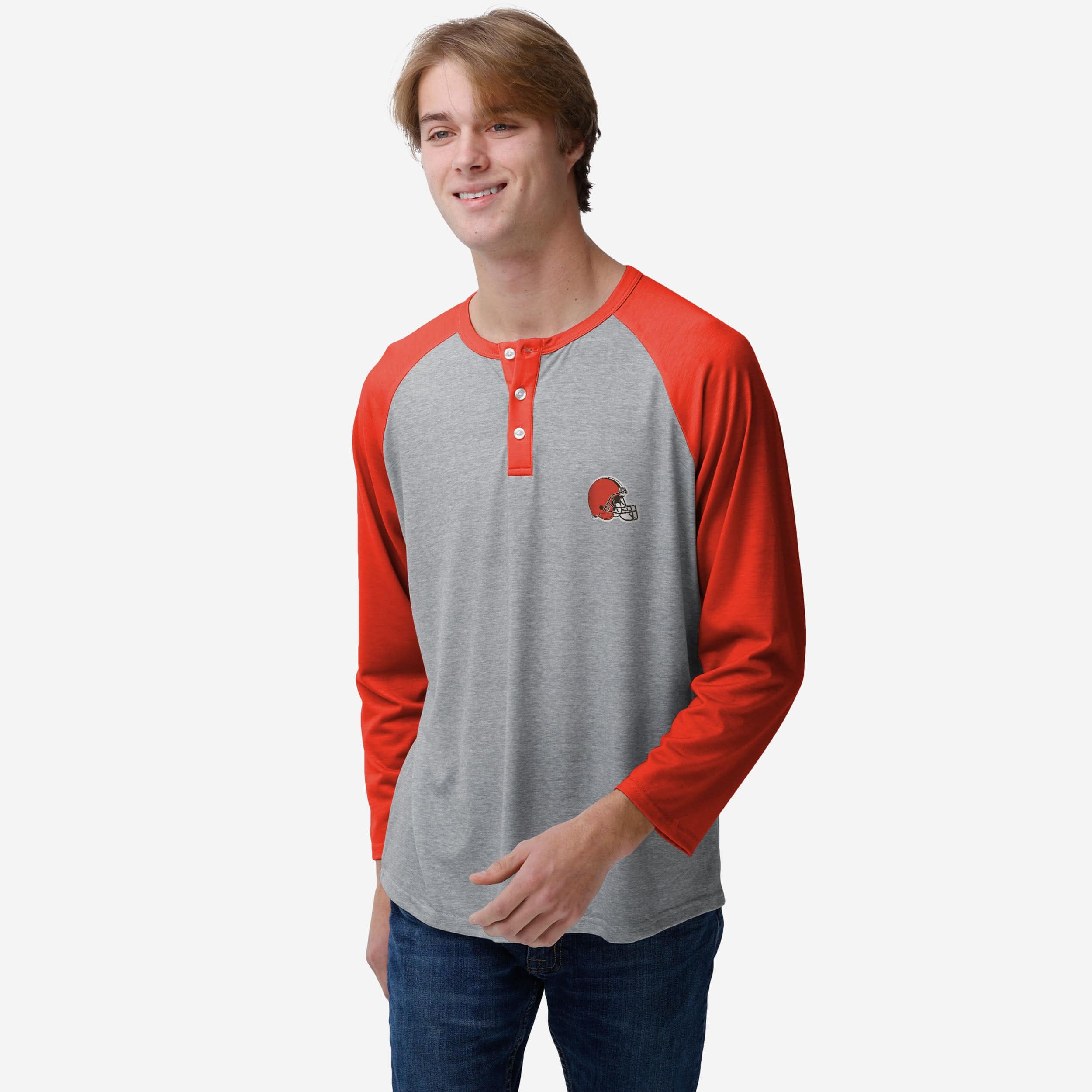 Cleveland Browns Team Logo Gris Henley à manches longues