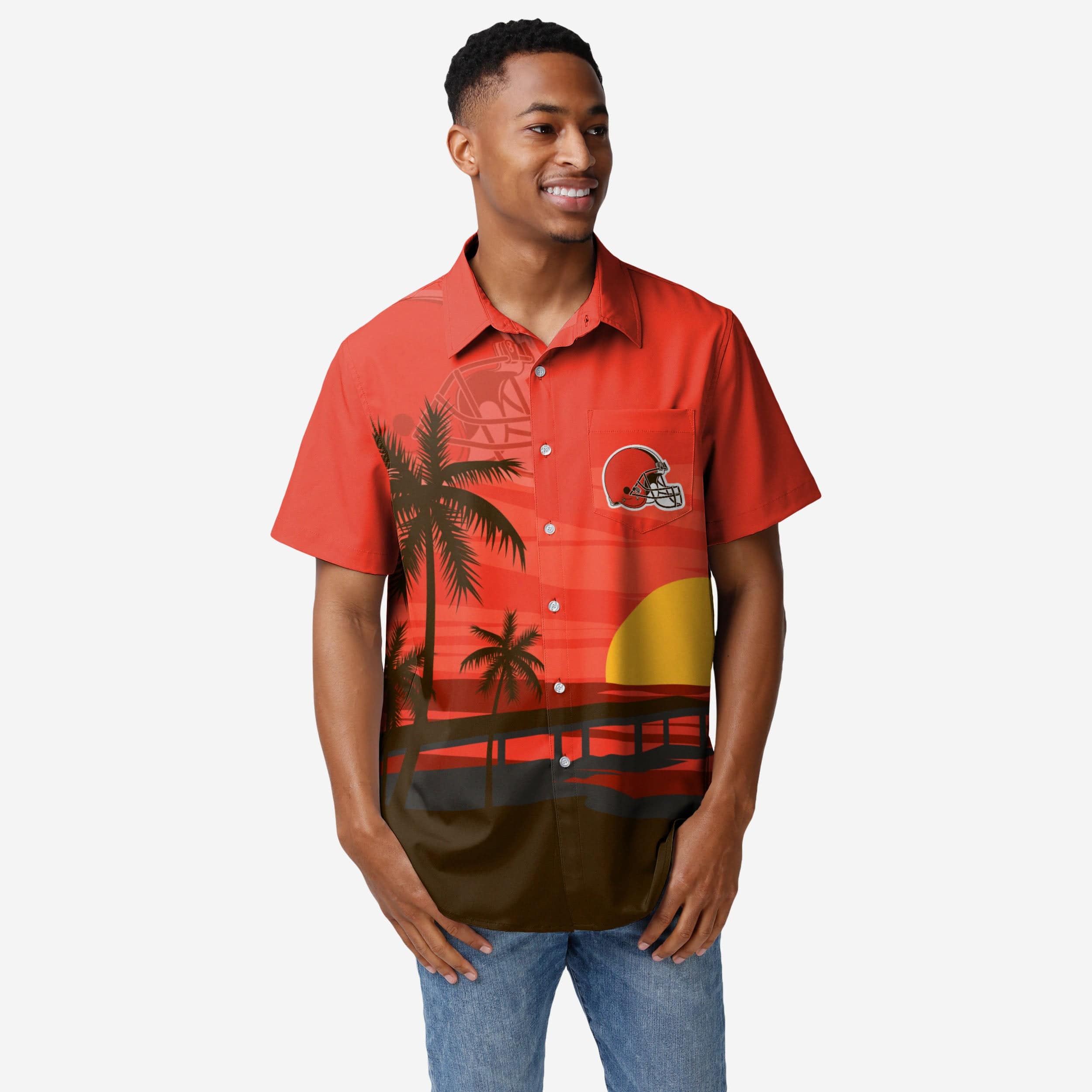 Cleveland Browns Chemise boutonnée coucher de soleil tropical