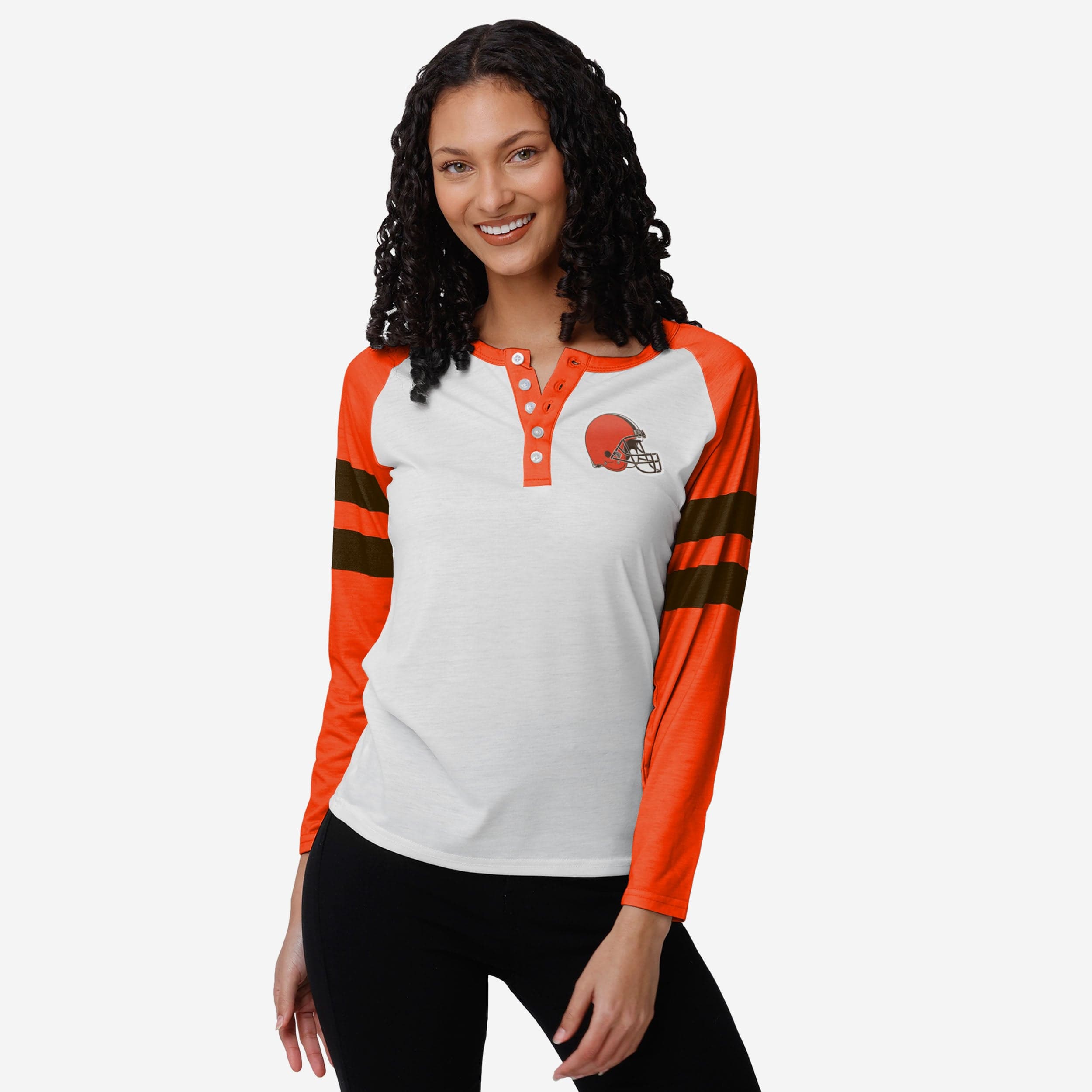 Cleveland Browns Henley à manches longues avec grand logo pour femme