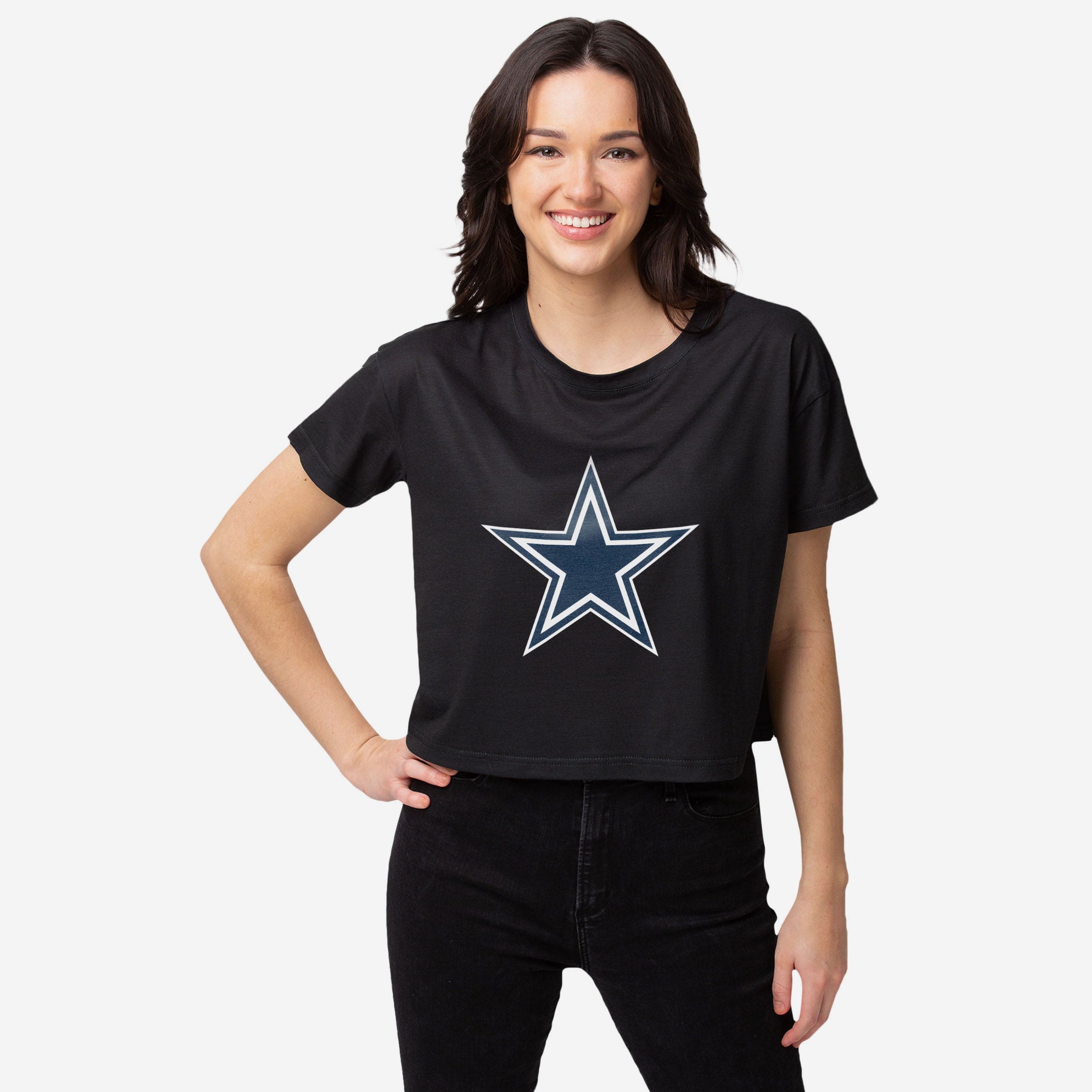 Dallas Cowboys Haut court noir à grand logo pour femme