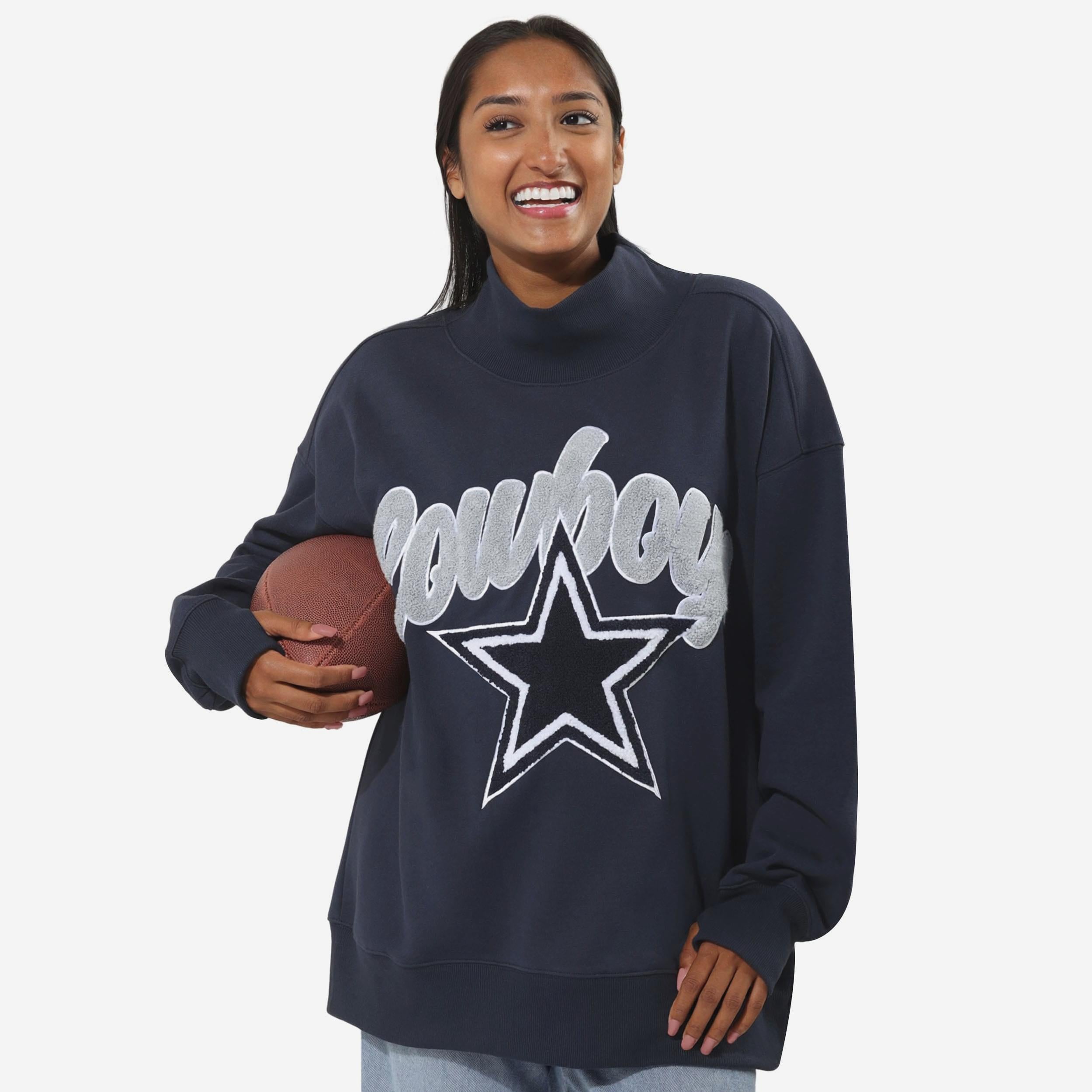 Dallas Cowboys Sweat-shirt surdimensionné à col montant en chenille pour femme