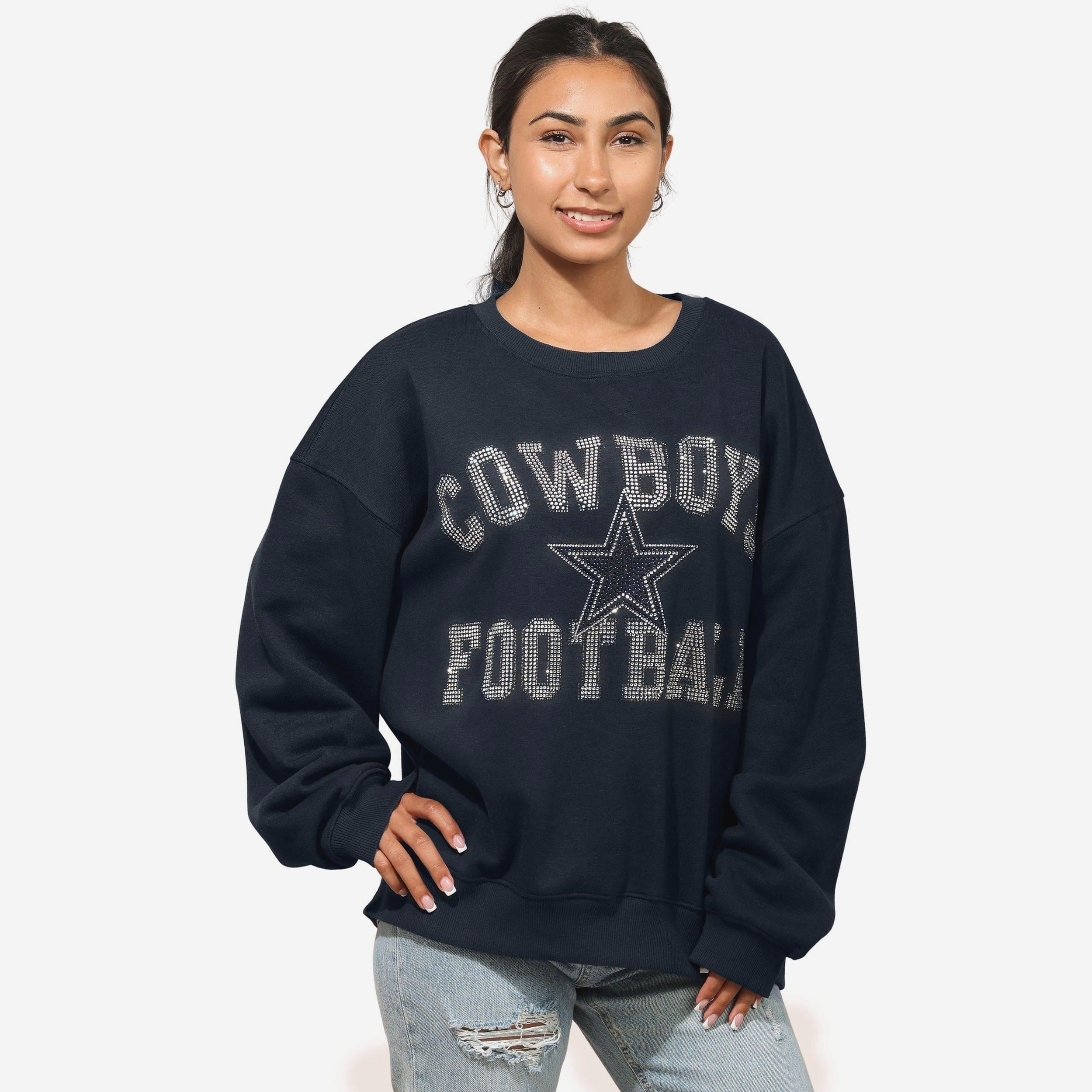 Dallas Cowboys Sweat-shirt surdimensionné à col rond avec logo strass pour femme