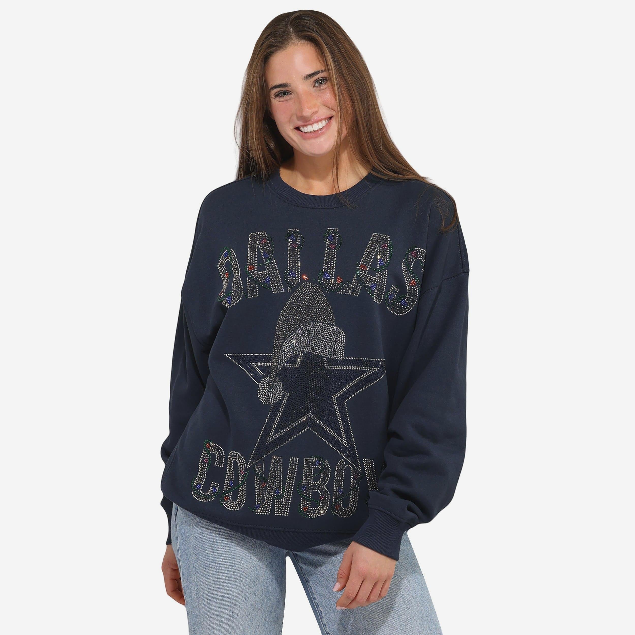 Dallas Cowboys Sweat-shirt surdimensionné à col rond pour femme avec logo strass