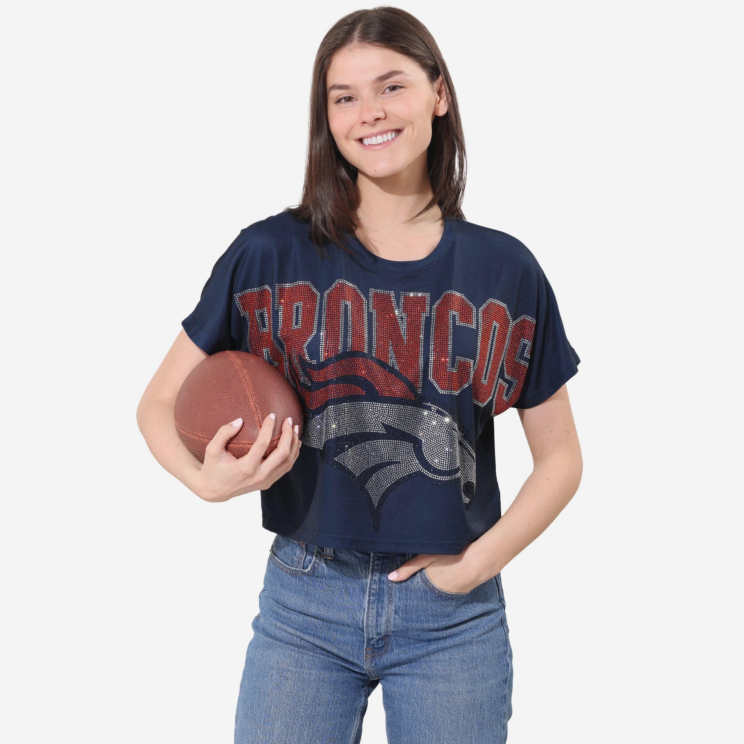 Denver Broncos Haut court avec gros mot-symbole en strass