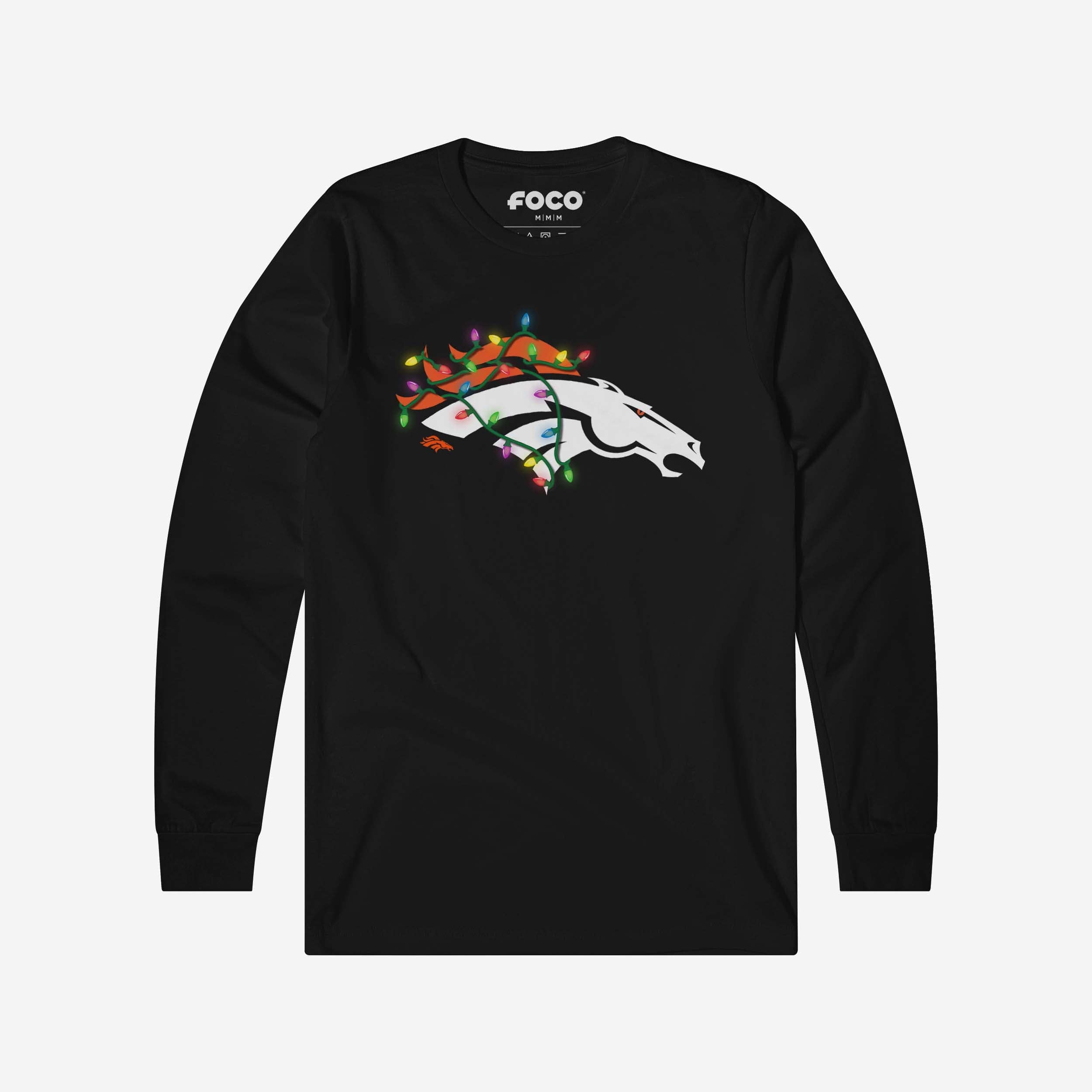 Denver Broncos T-shirt à manches longues avec logo principal Holiday Lights