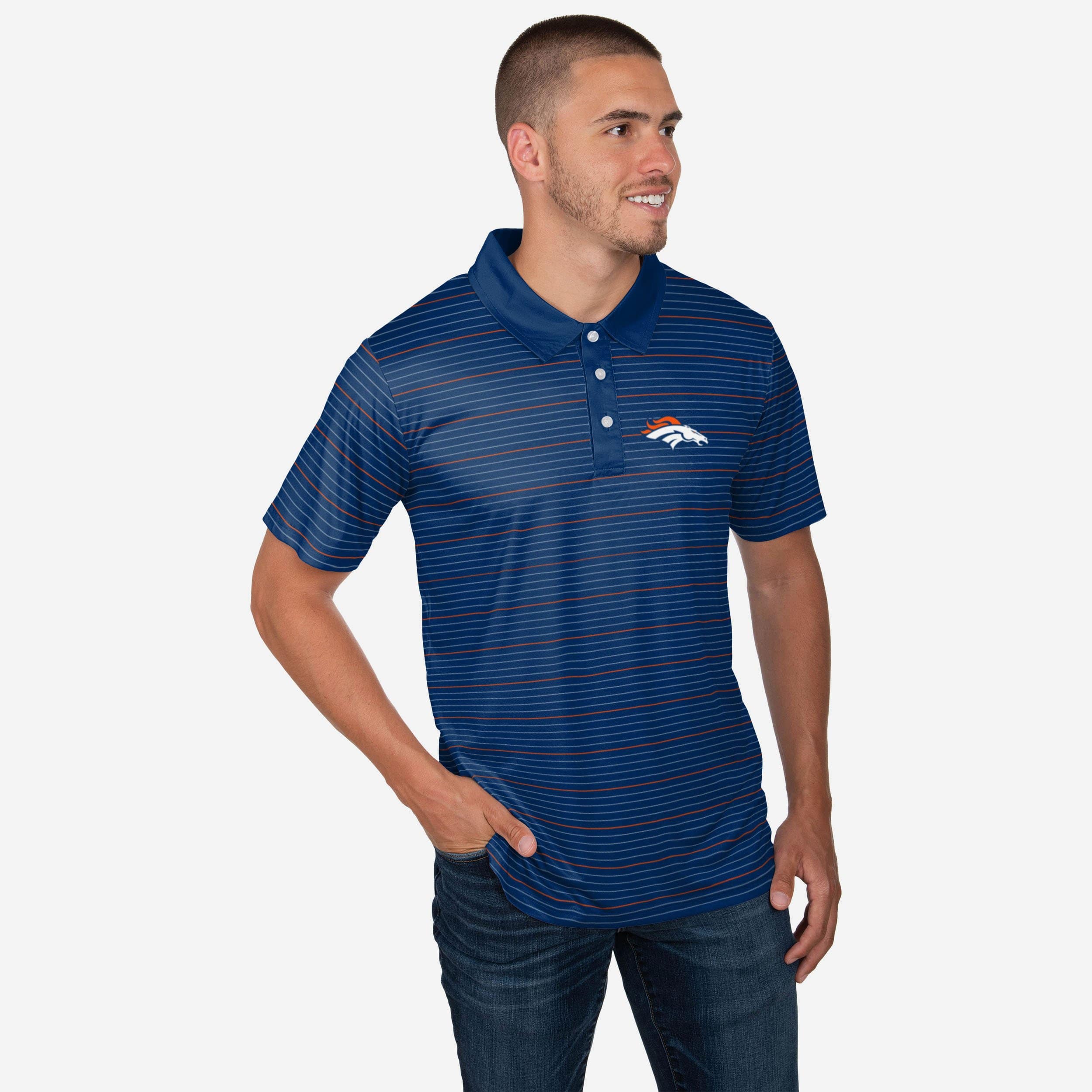 Polo rayé en polyester Denver Broncos