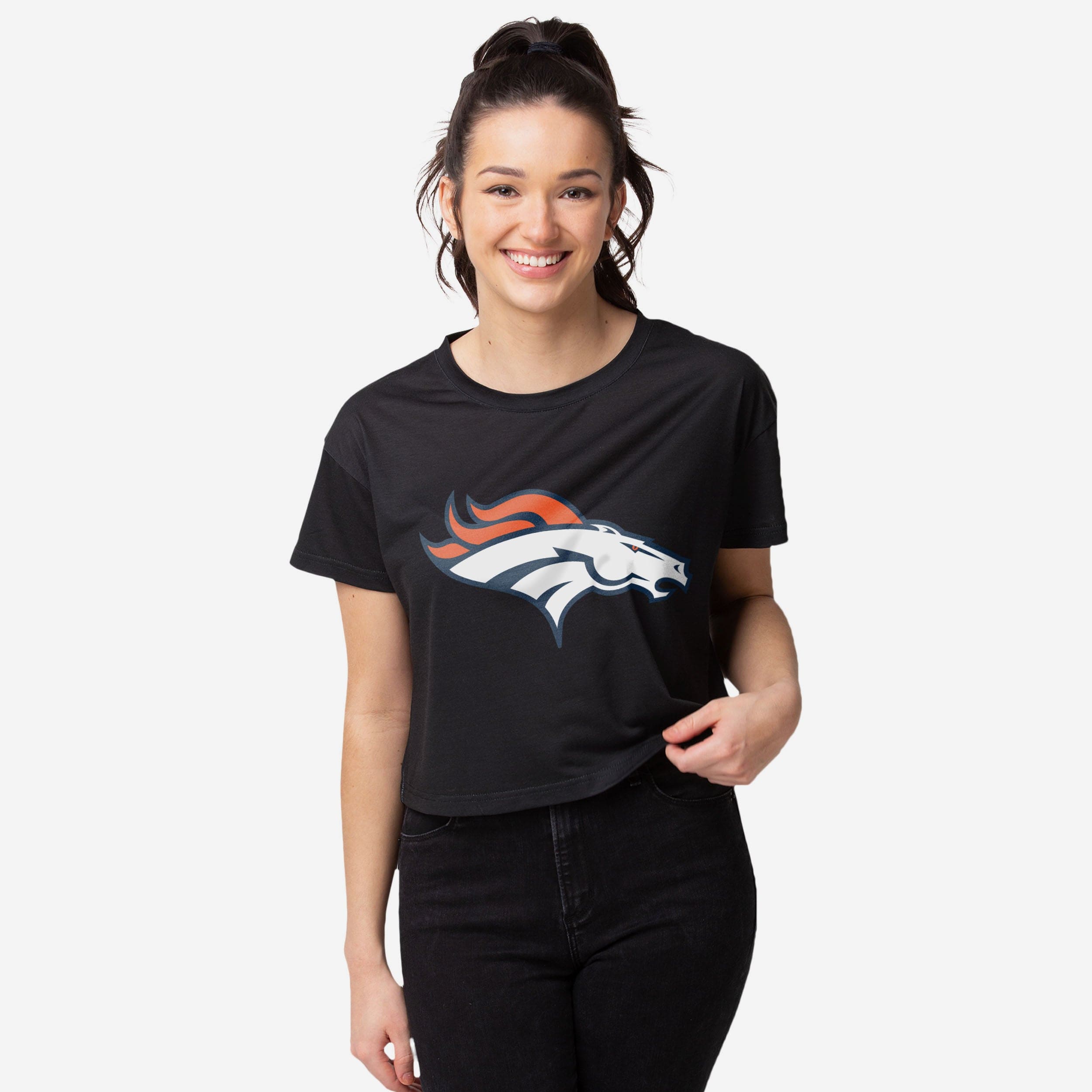 Denver Broncos Haut court noir à grand logo pour femme
