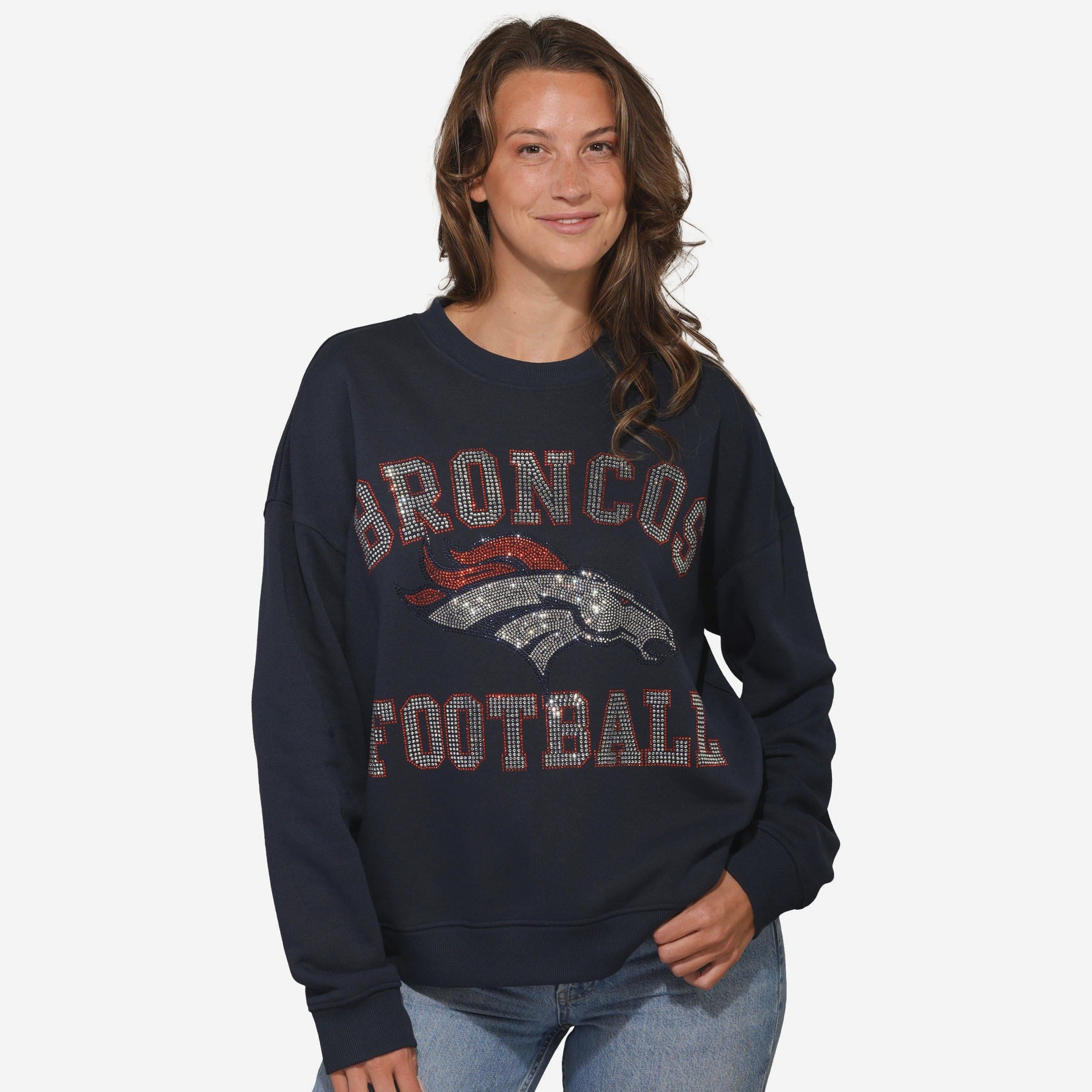 Denver Broncos Sweat-shirt surdimensionné à col rond avec logo strass pour femme
