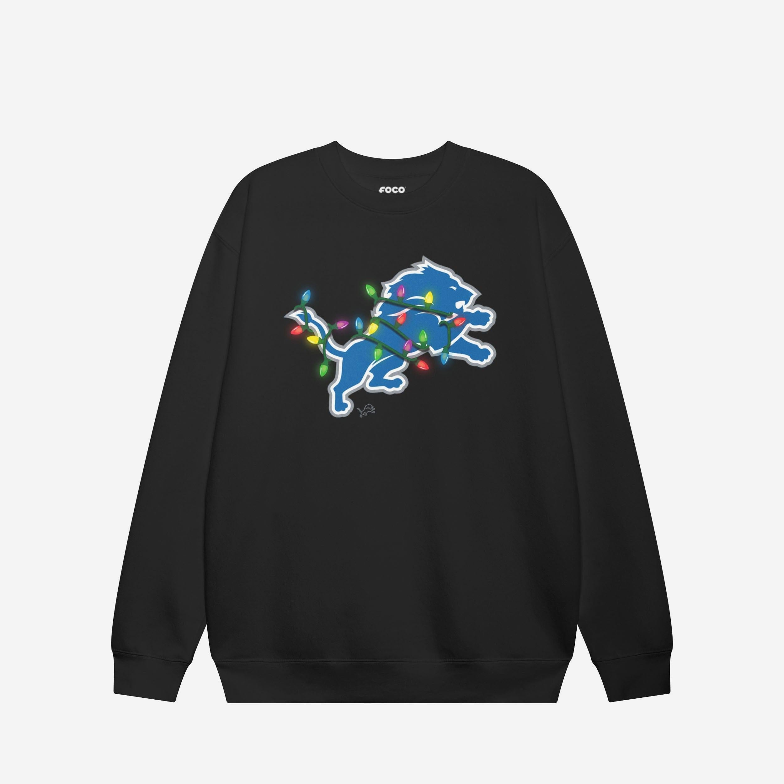 Detroit Lions Sweat-shirt à col rond avec logo principal Holiday Lights