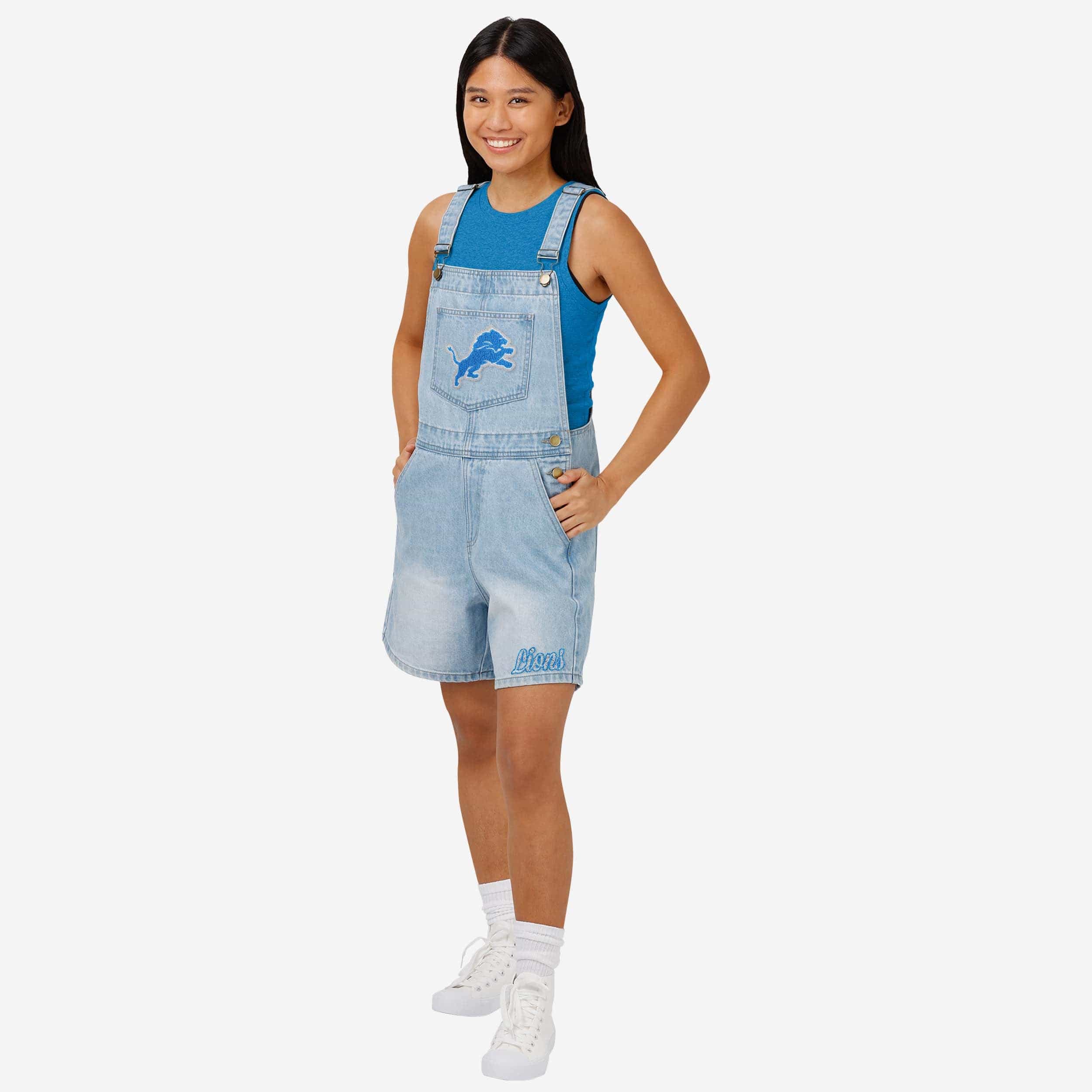 Detroit Lions Salopette à bretelles en jean avec grand logo pour femme