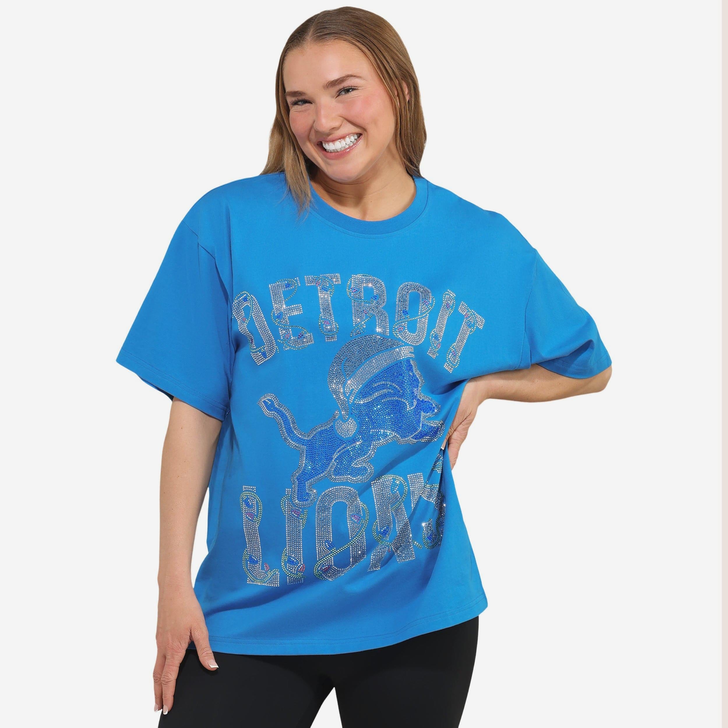 Detroit Lions T-shirt de vacances surdimensionné avec logo strass pour femme
