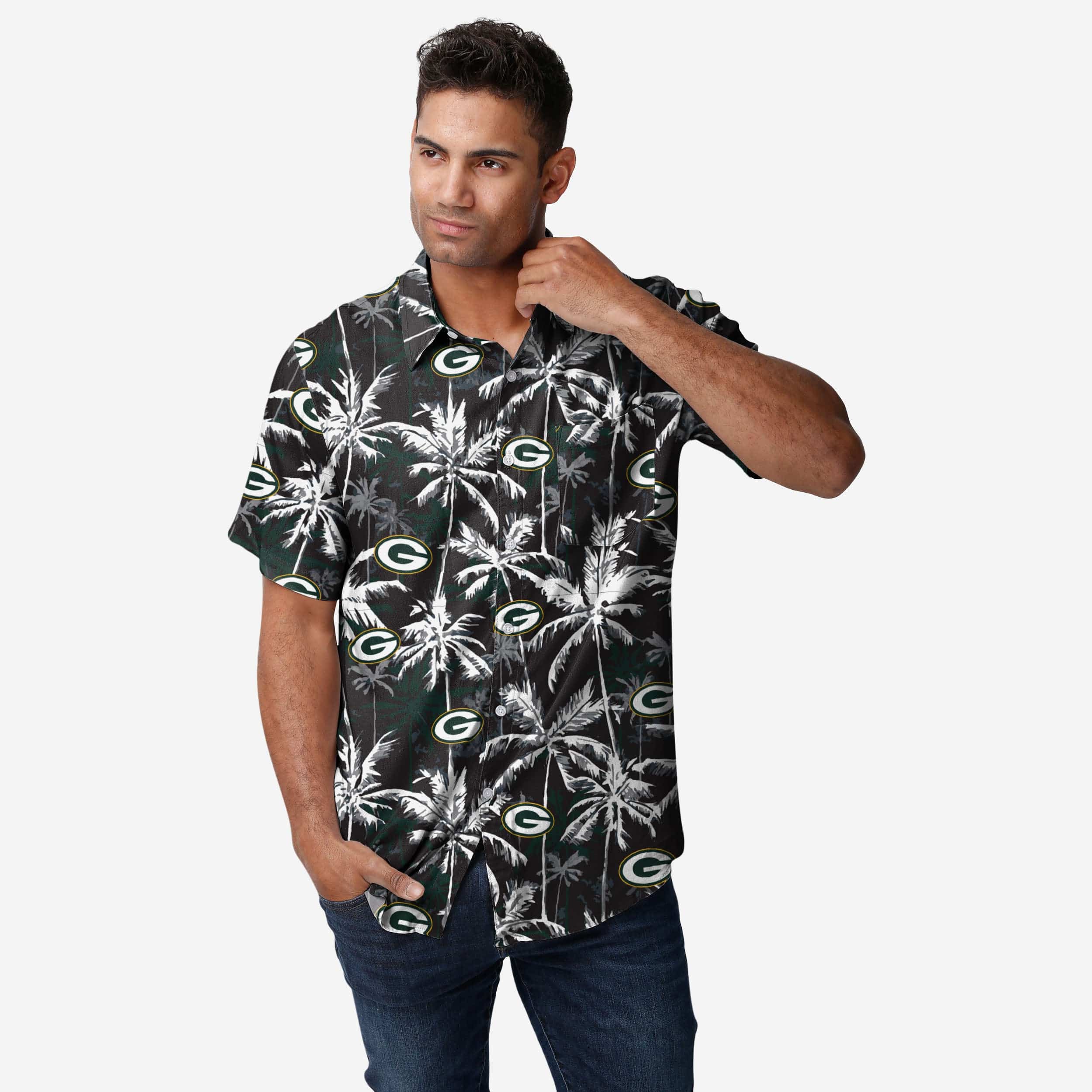 Green Bay Packers Chemise boutonnée à fleurs noire