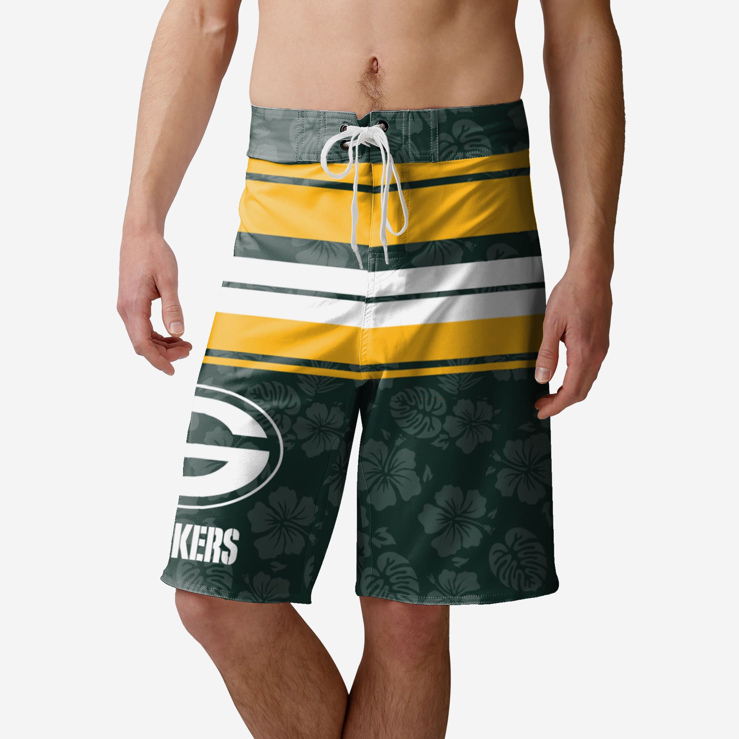 Green Bay Packers Short de bain à rayures Hibiscus Boardwalk