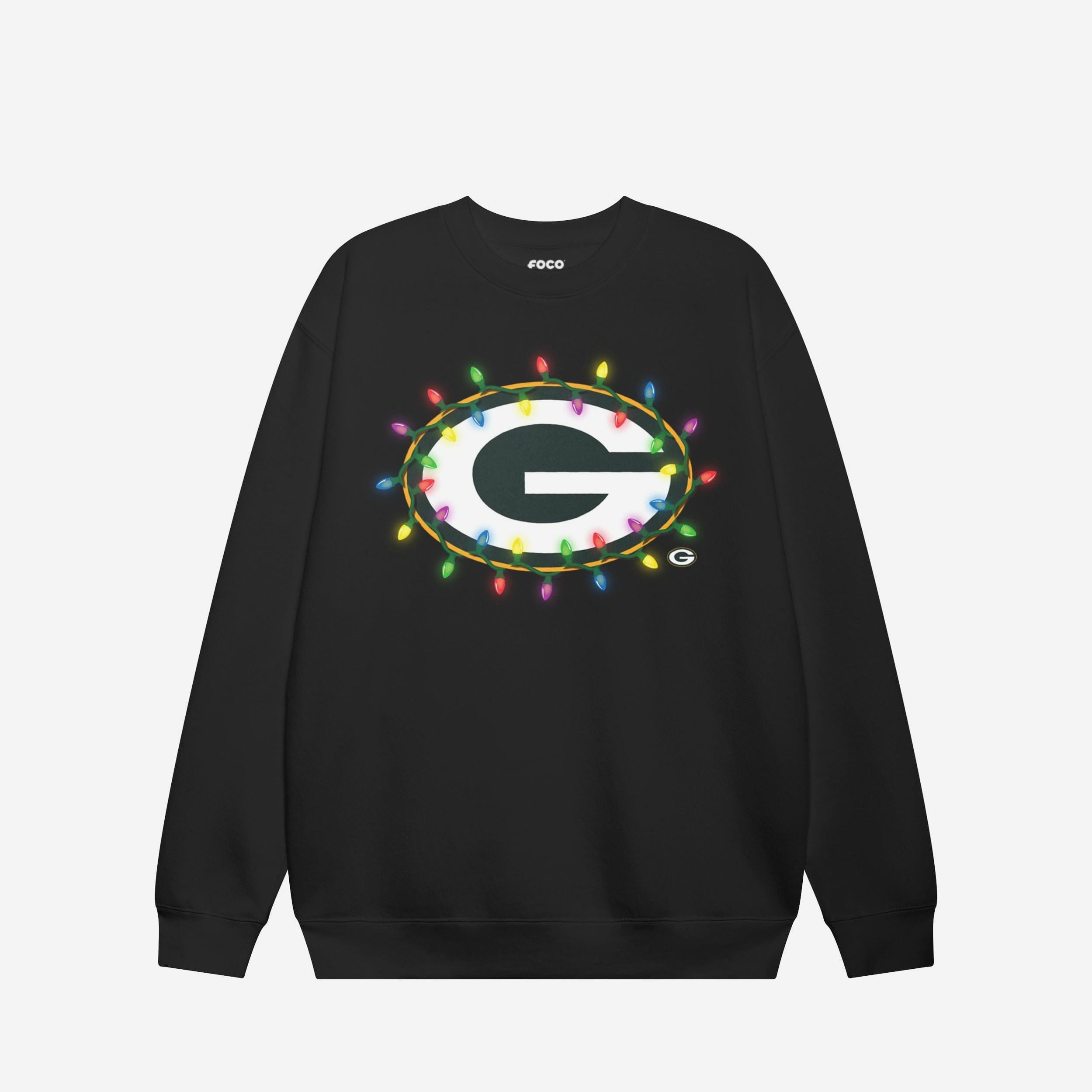 Green Bay Packers Sweat-shirt à col rond avec logo principal Holiday Lights