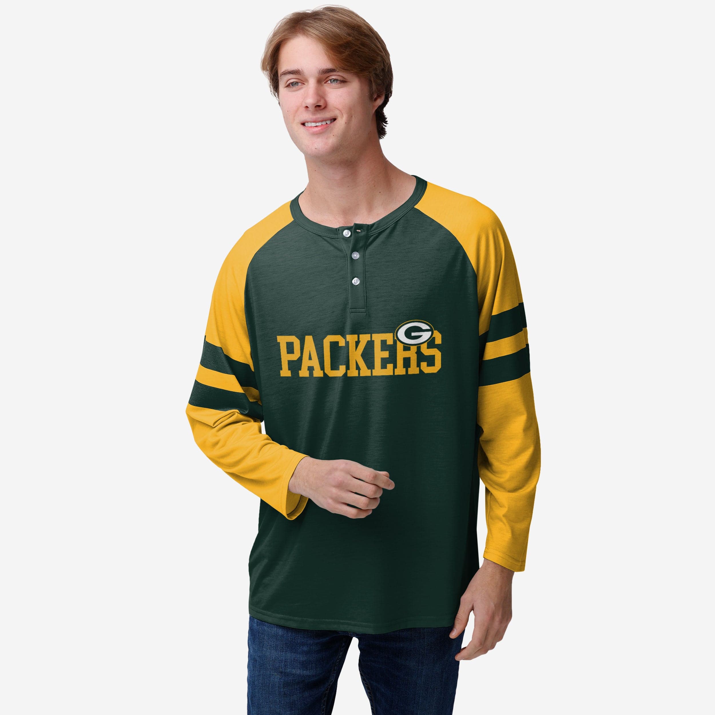 Green Bay Packers Team Stripe Wordmark Manches Longues Henley