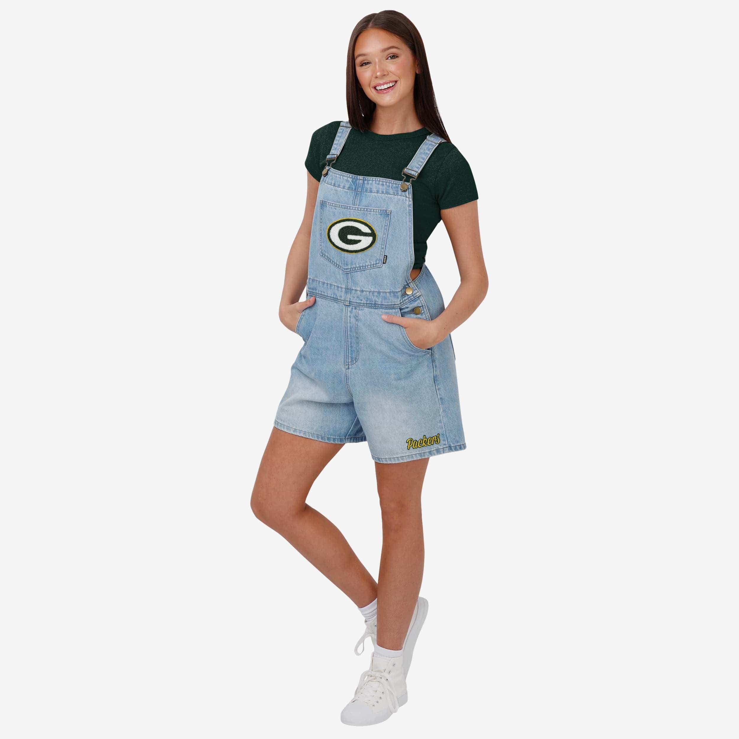 Green Bay Packers Salopette à bretelles en jean avec grand logo pour femme