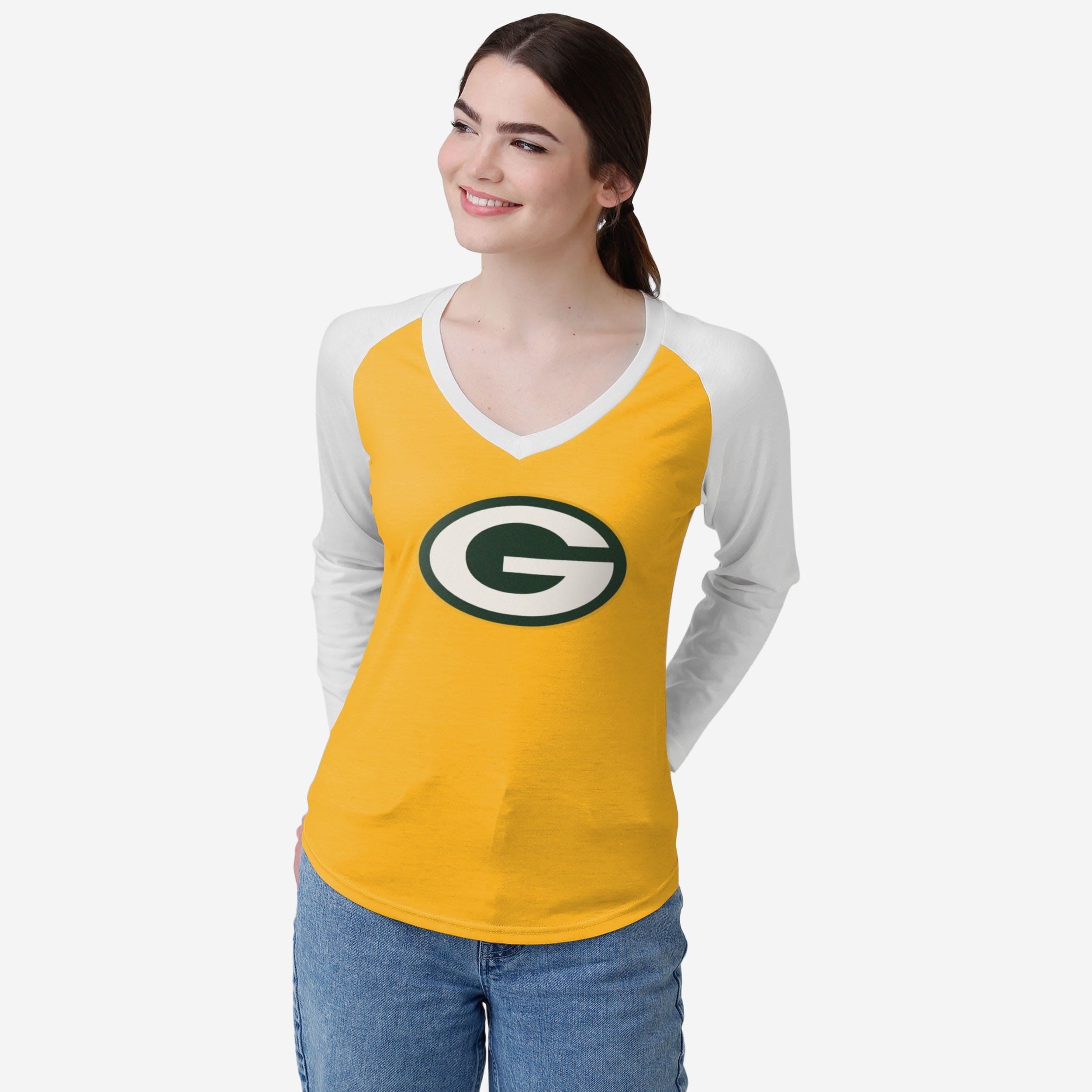 Green Bay Packers T-shirt raglan uni avec grand logo pour femme