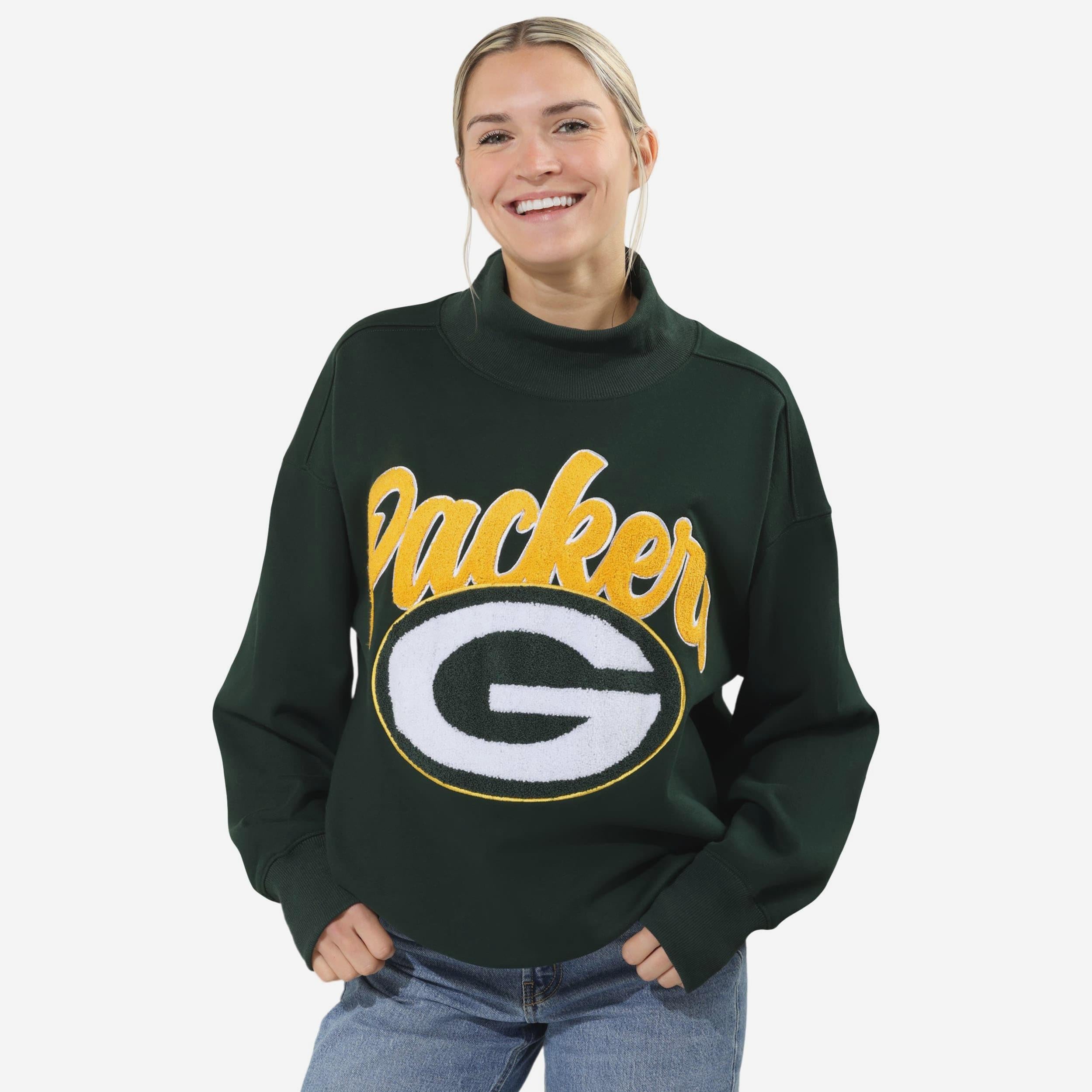Green Bay Packers Sweat-shirt surdimensionné à col montant en chenille pour femme