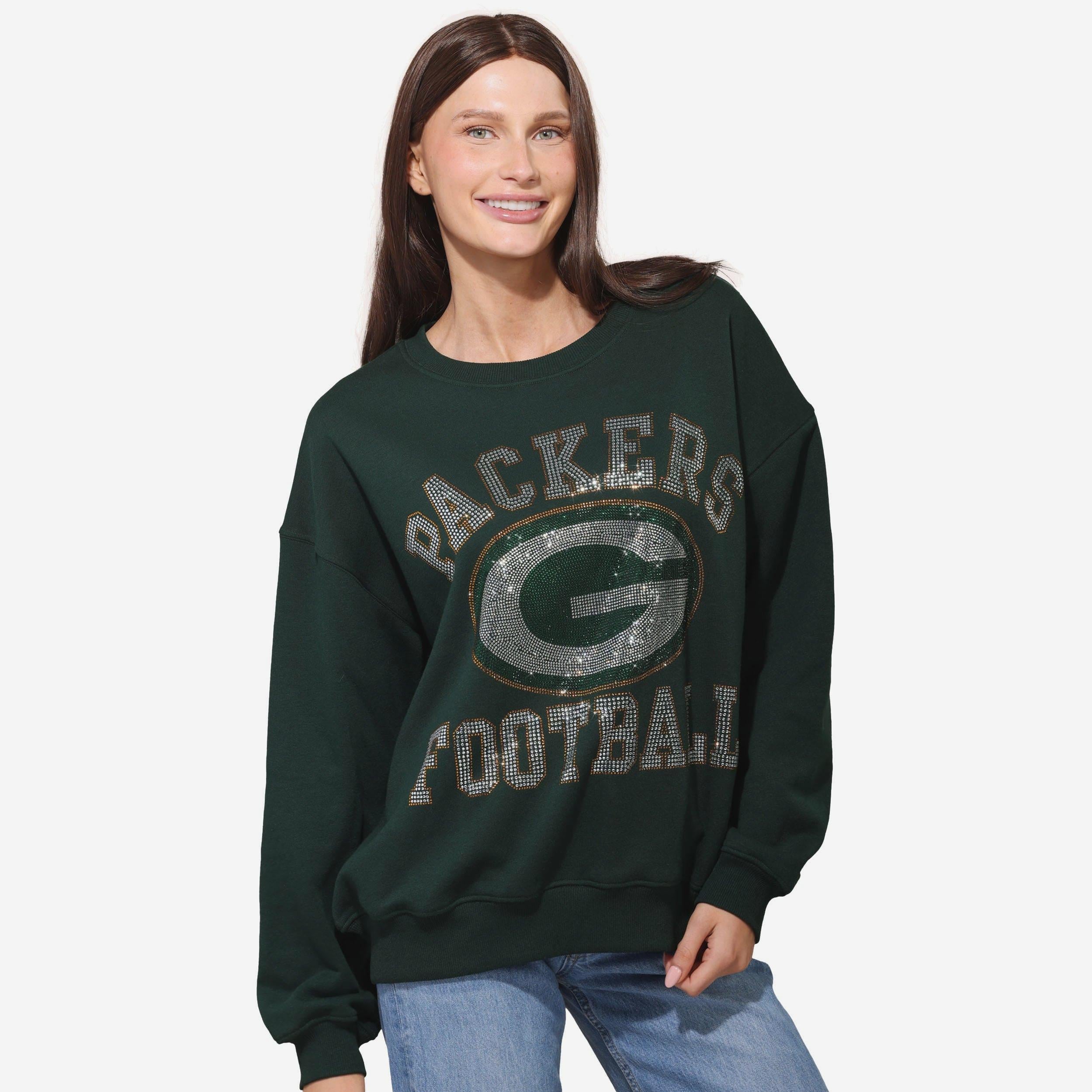Green Bay Packers Sweat-shirt surdimensionné à col rond avec logo strass pour femme