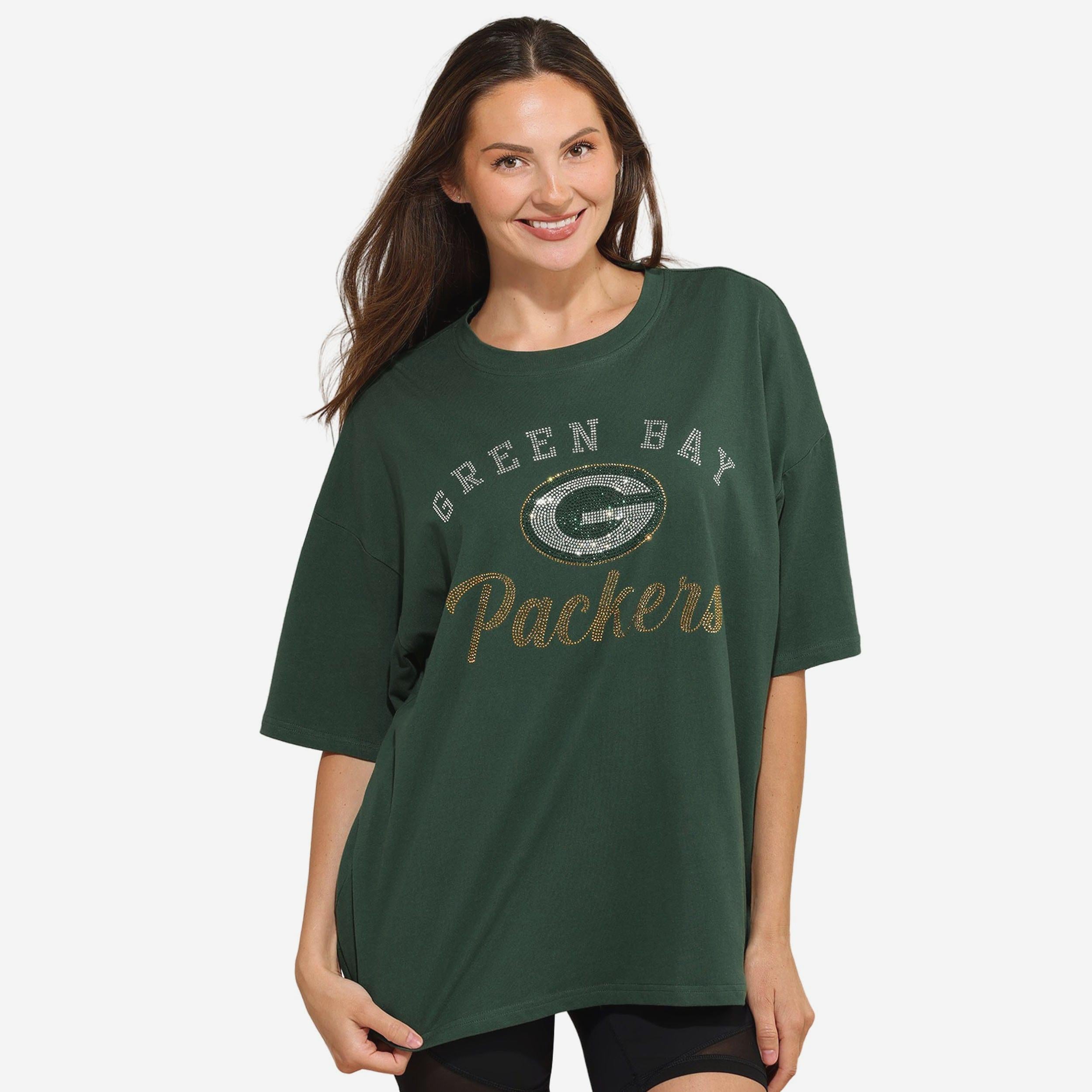 Green Bay Packers T-shirt surdimensionné avec logo strass pour femme