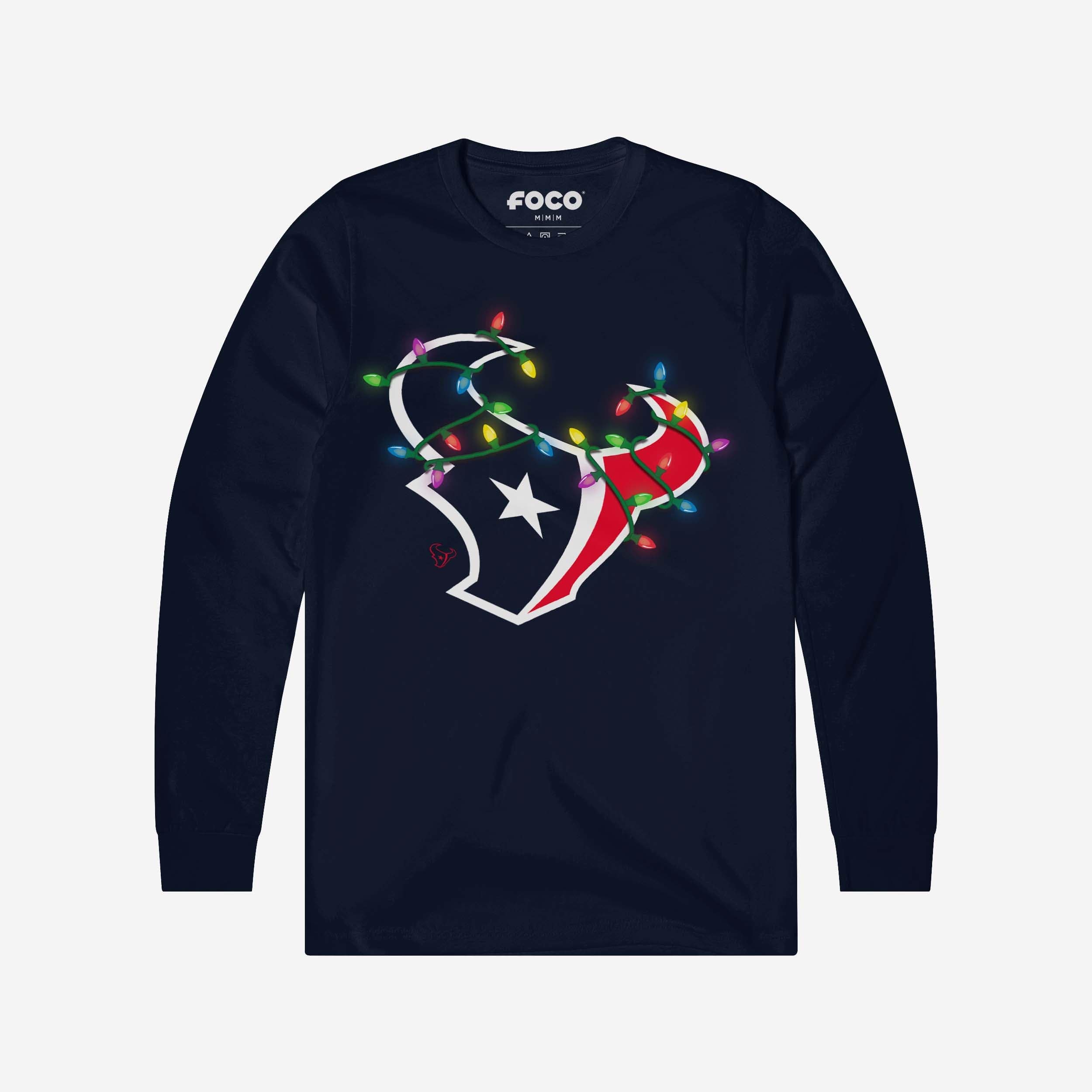 Houston Texans T-shirt à manches longues avec logo principal Holiday Lights
