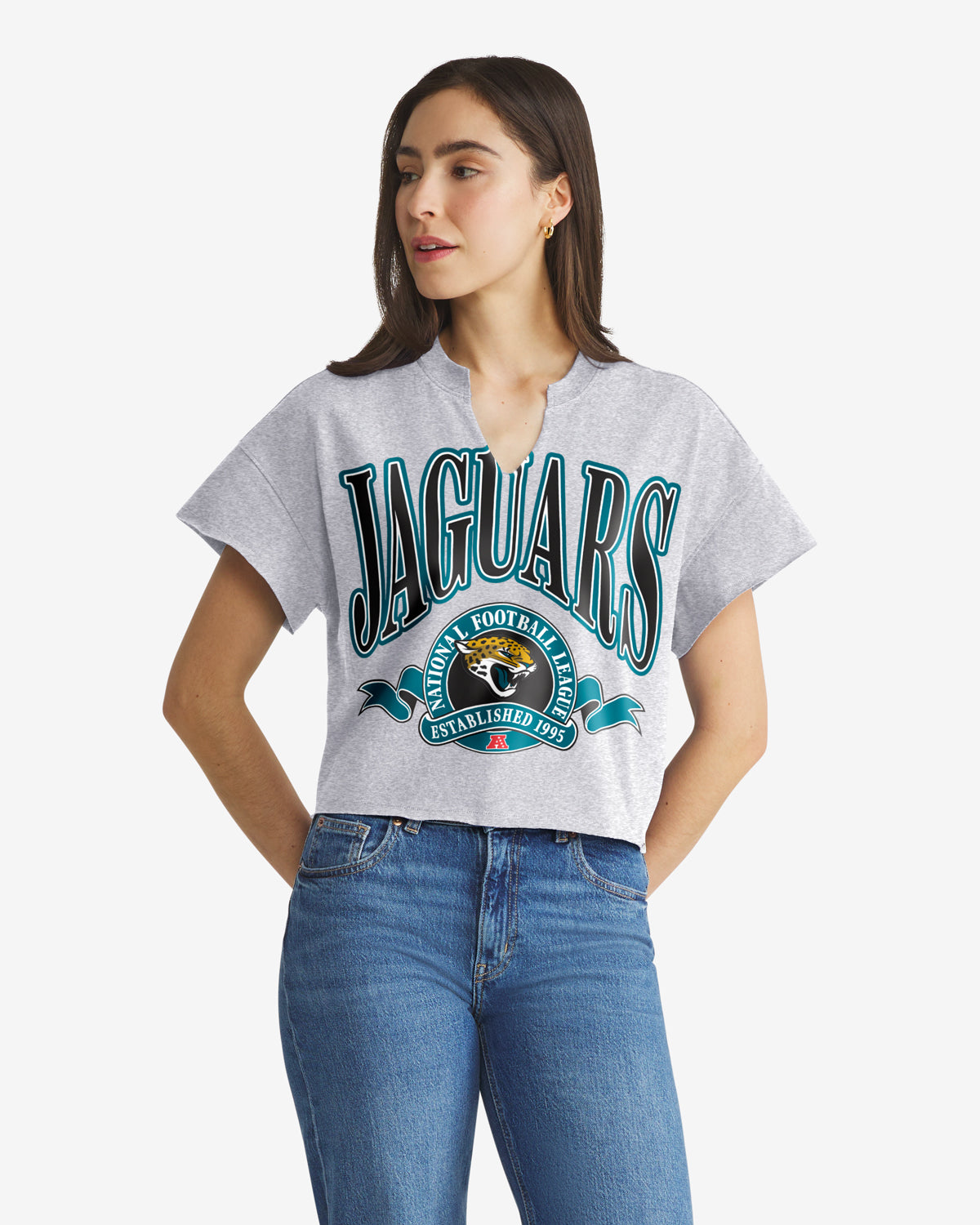 Jacksonville Jaguars BANNERS OUT '47 T-shirt surdimensionné à col cranté pour femmes