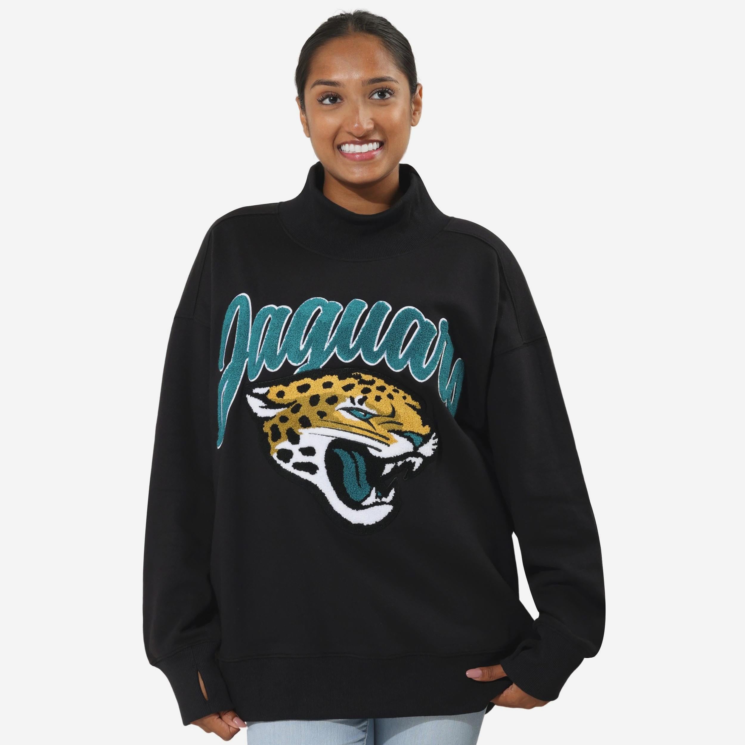 Jacksonville Jaguars Sweat-shirt surdimensionné à col montant en chenille pour femme
