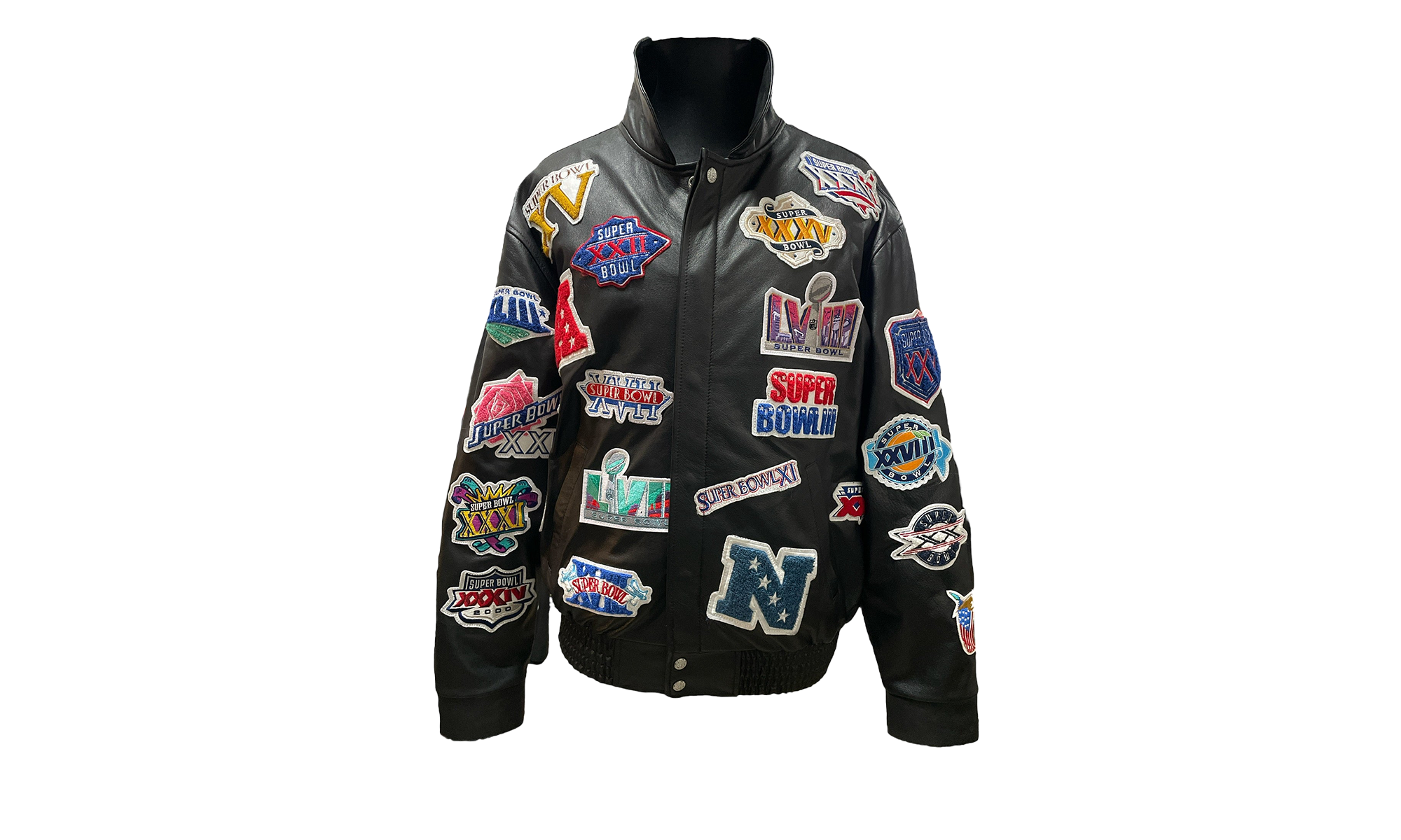 ÉDITION LIMITÉE HISTOIRE DU SUPER BOWL COLLAGE VESTE EN CUIR "SUPER BOWL" NFL-001-SB