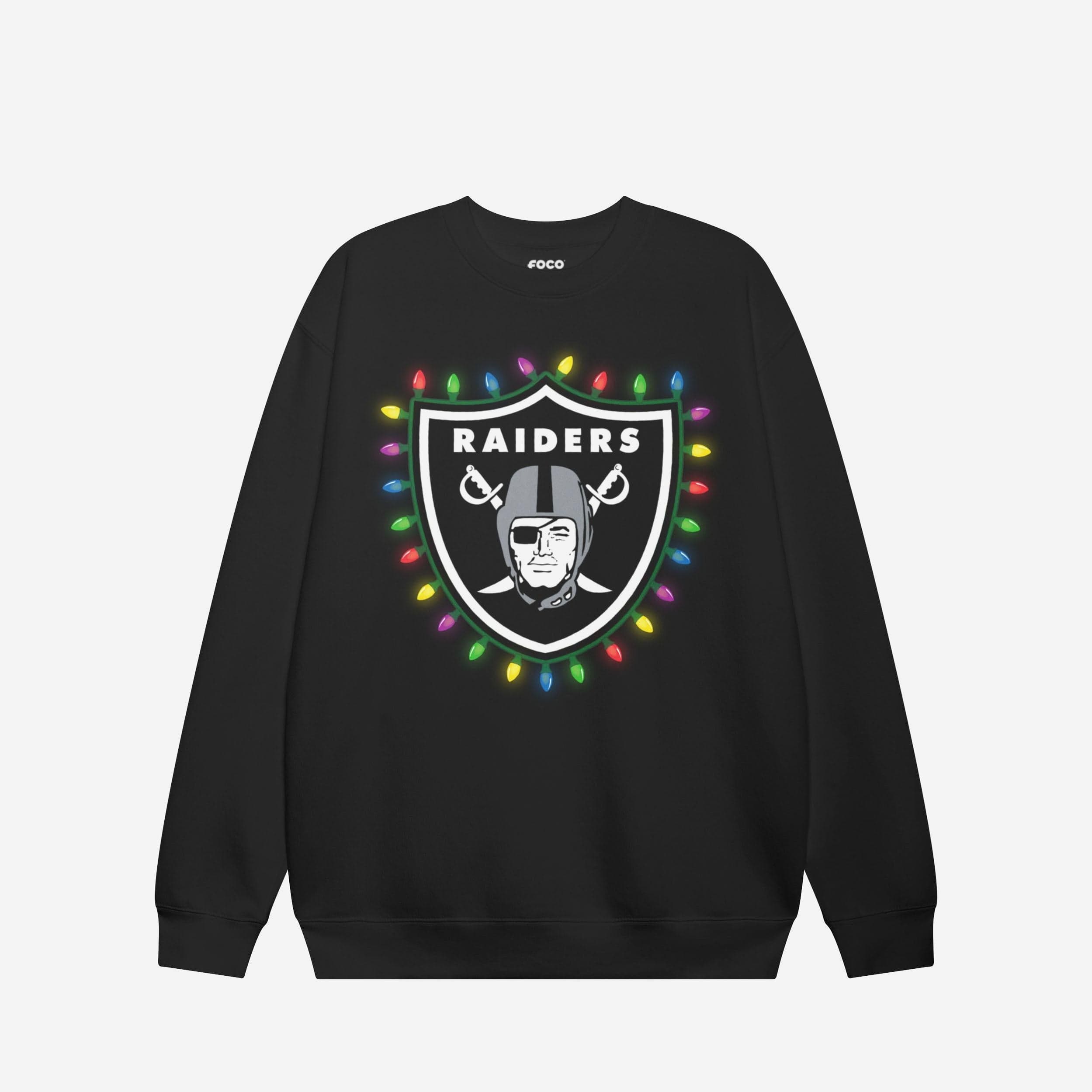 Las Vegas Raiders Sweat-shirt à col rond avec logo principal Holiday Lights