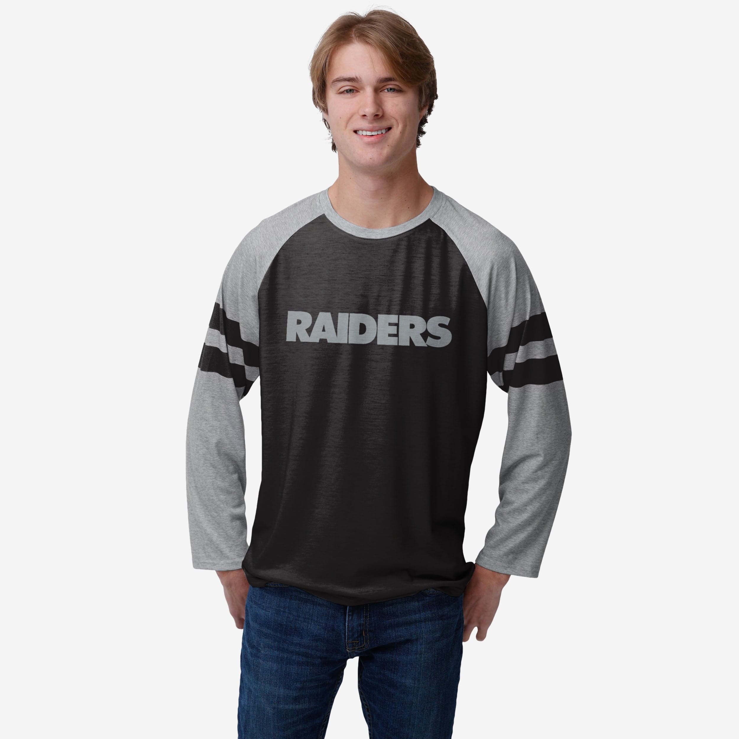Las Vegas Raiders T-shirt raglan à rayures avec logo de l'équipe
