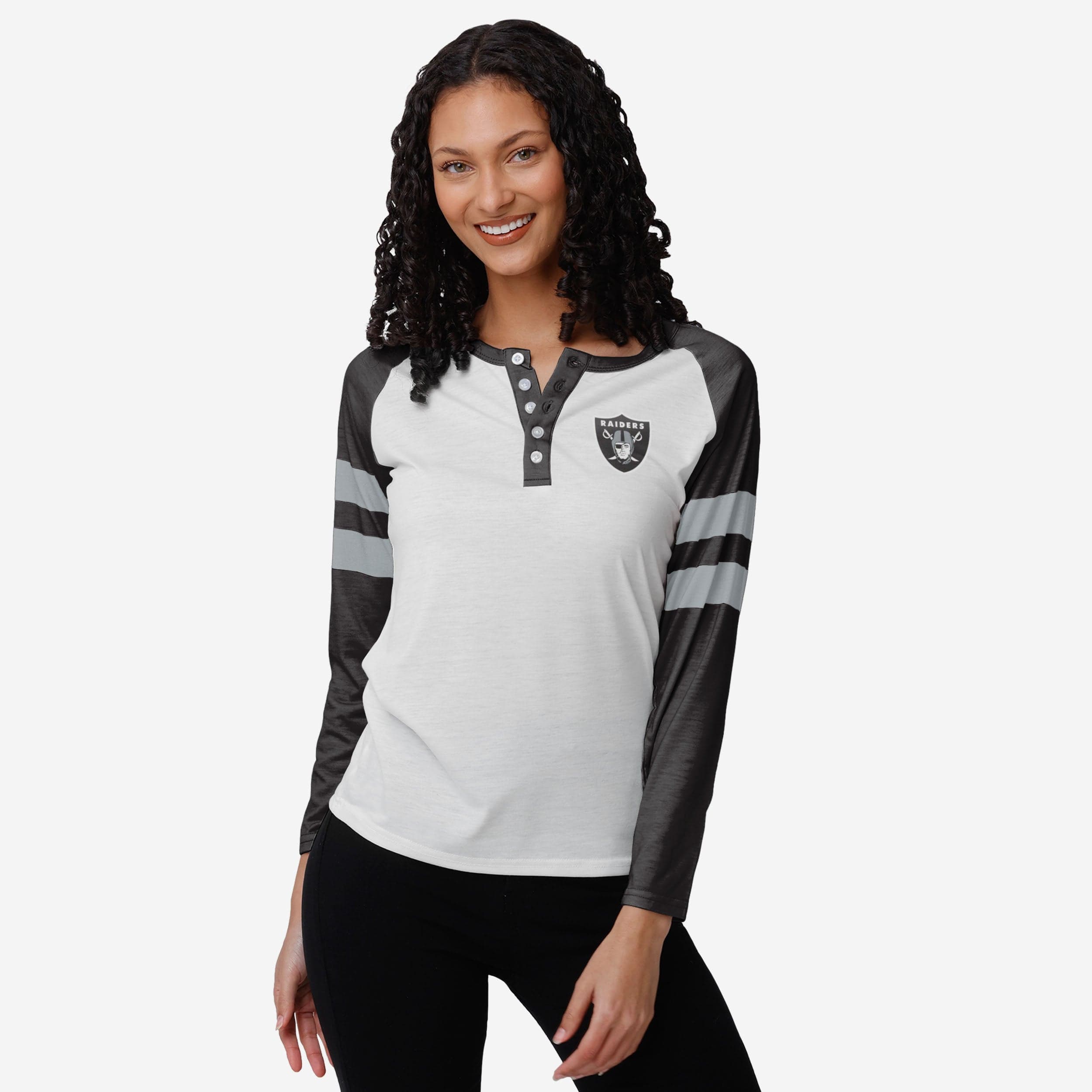 Las Vegas Raiders Henley à manches longues avec grand logo pour femme
