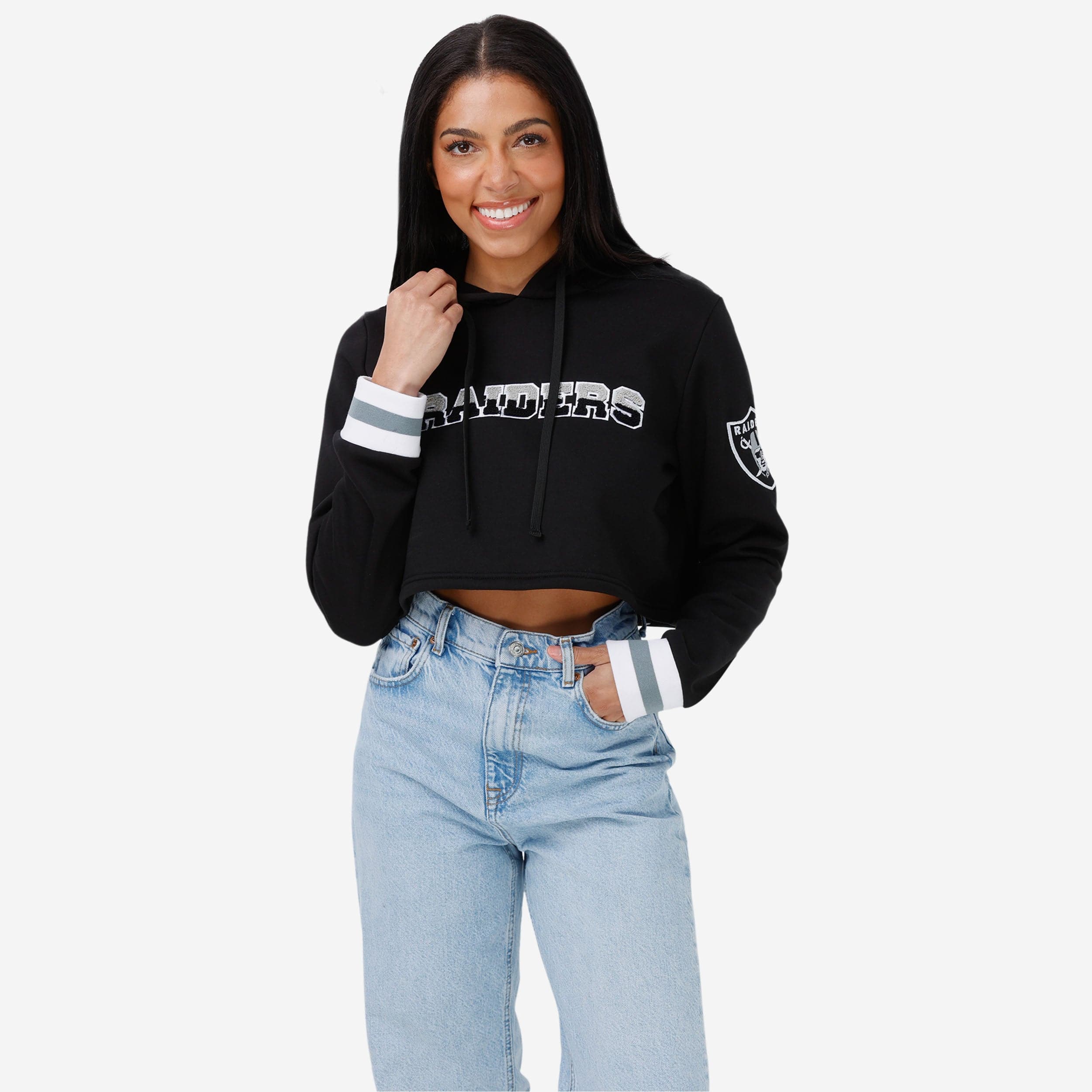 Las Vegas Raiders Sweat à capuche court en chenille pour femme