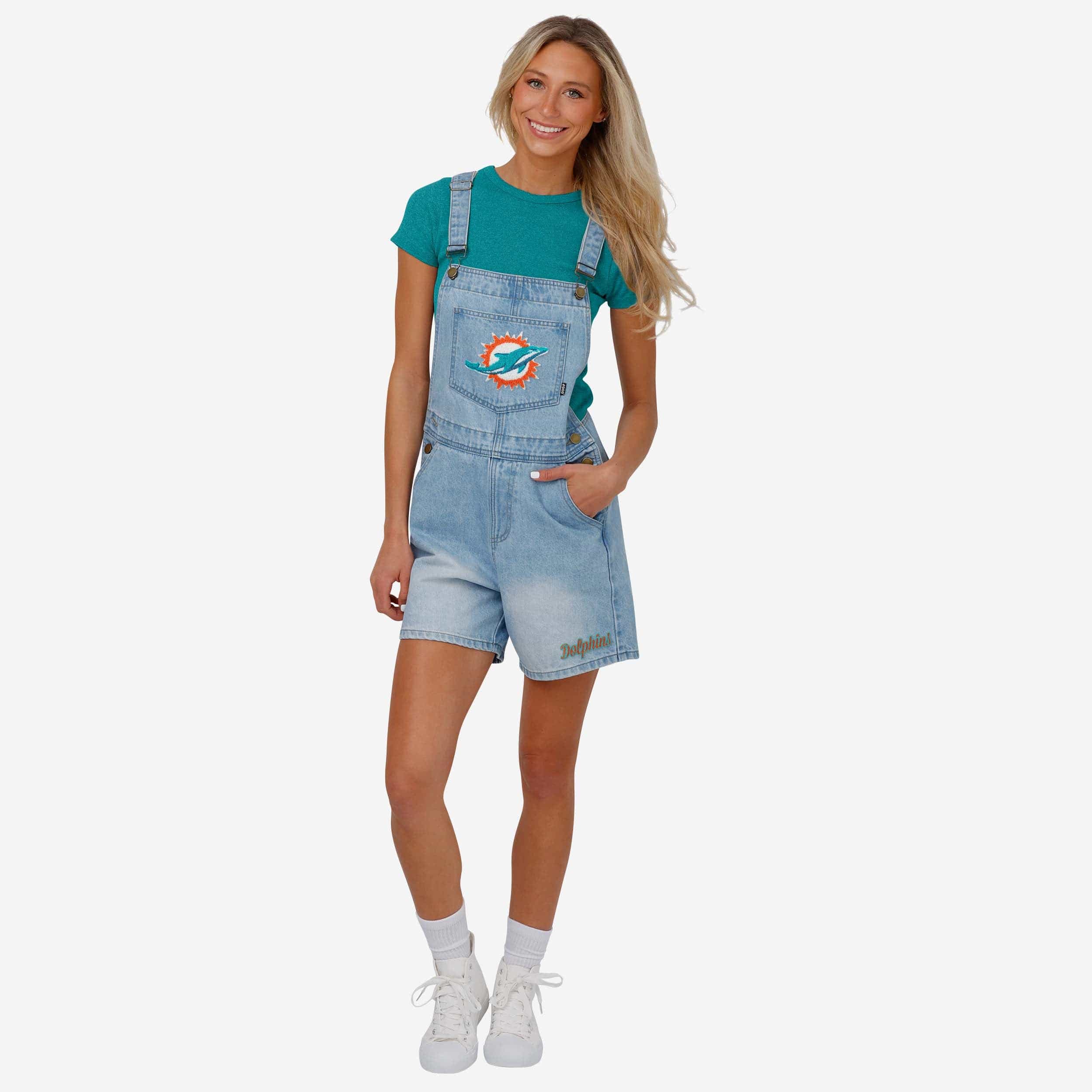 Miami Dolphins Salopette à bretelles en jean avec grand logo pour femme