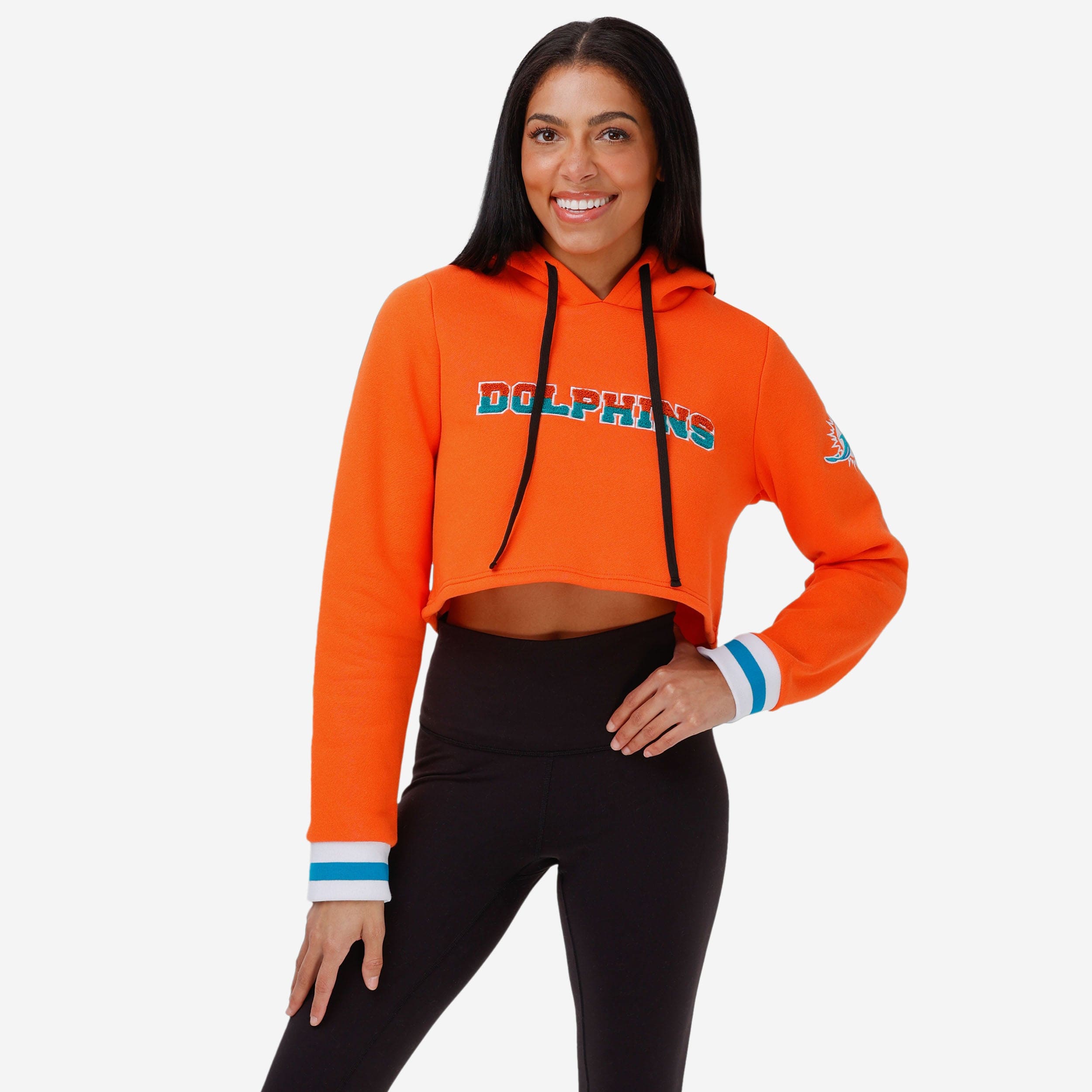Miami Dolphins Sweat à capuche court en chenille pour femme