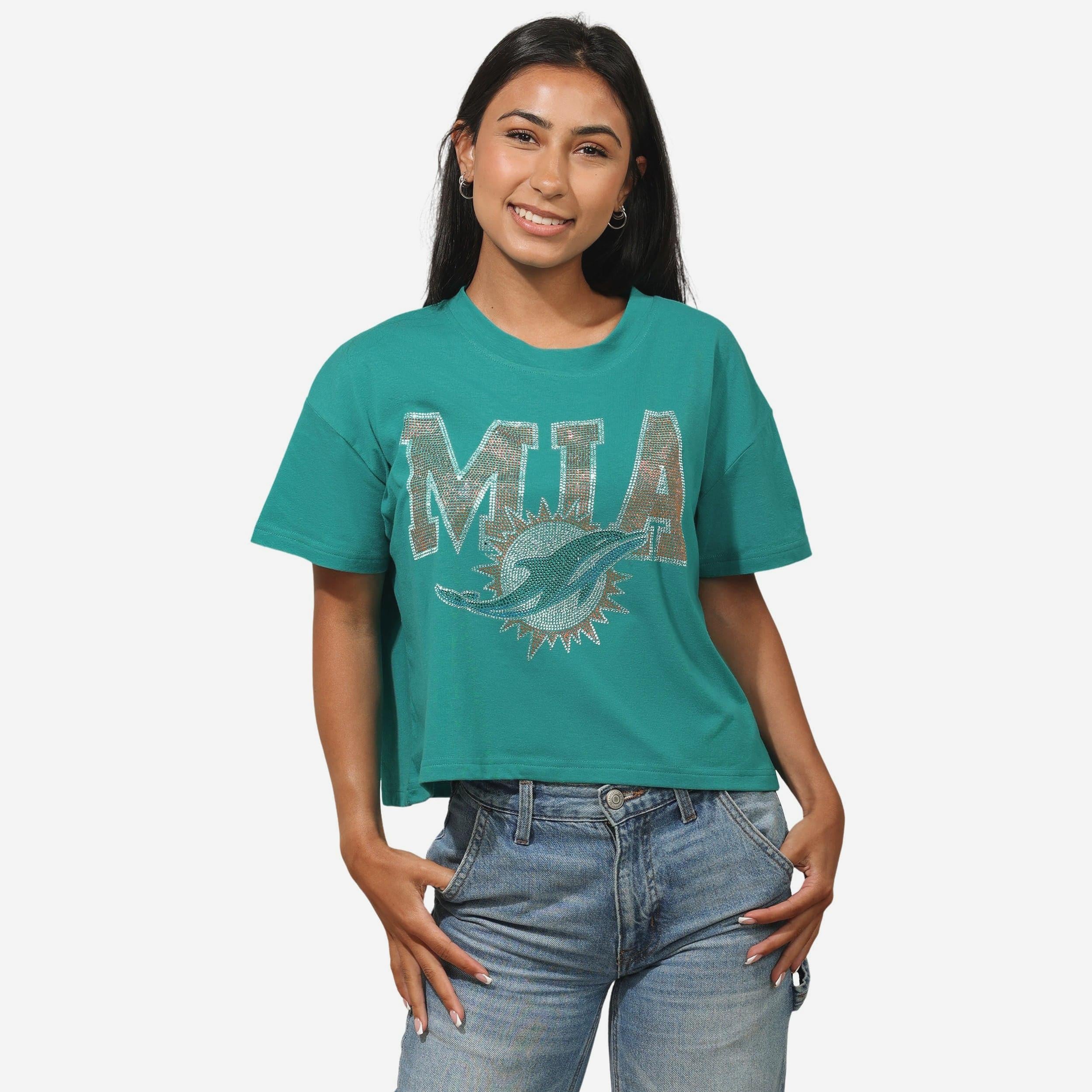 Miami Dolphins Haut court avec logo strass pour femme