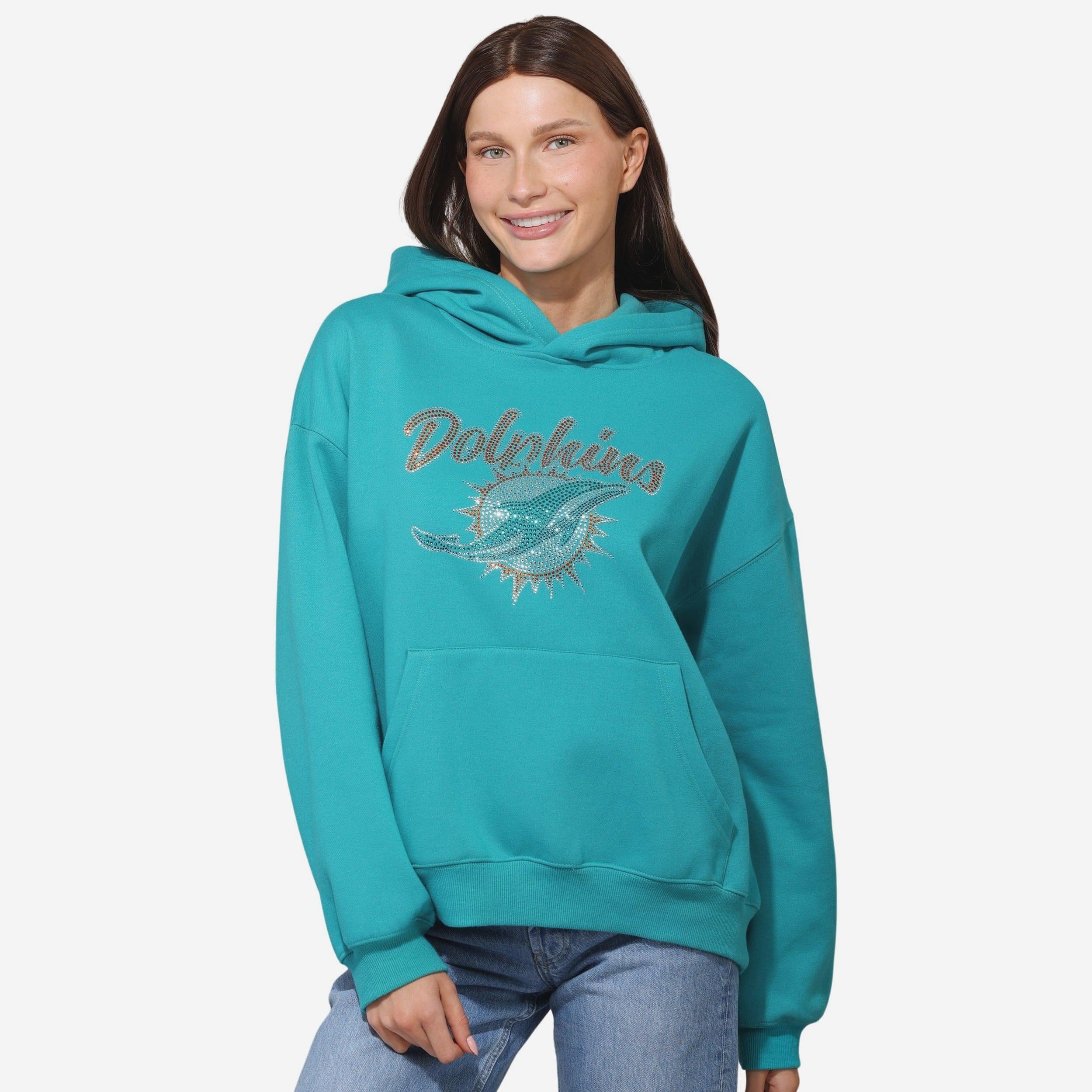 Miami Dolphins Sweat à capuche surdimensionné avec logo strass pour femme
